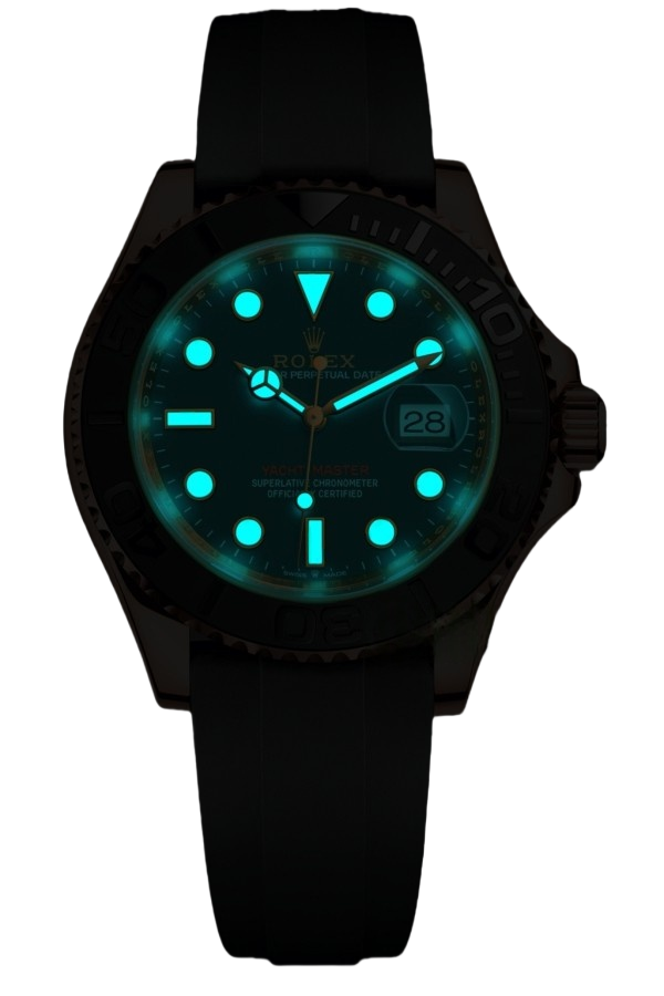 Rolex Yacht Master 18k Rose Gold Super Clone Swiss Replica Watch OysterFlex Rubber Strap Ref 126655 3235 Swiss Movement - SuperClonesRolex