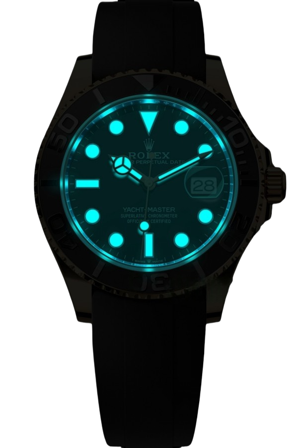 Rolex Yacht Master 18k Yellow Gold Super CloneSwiss Replica Watch OysterFlex Rubber Strap Ref 226658-3235 Swiss Movement - SuperClonesRolex