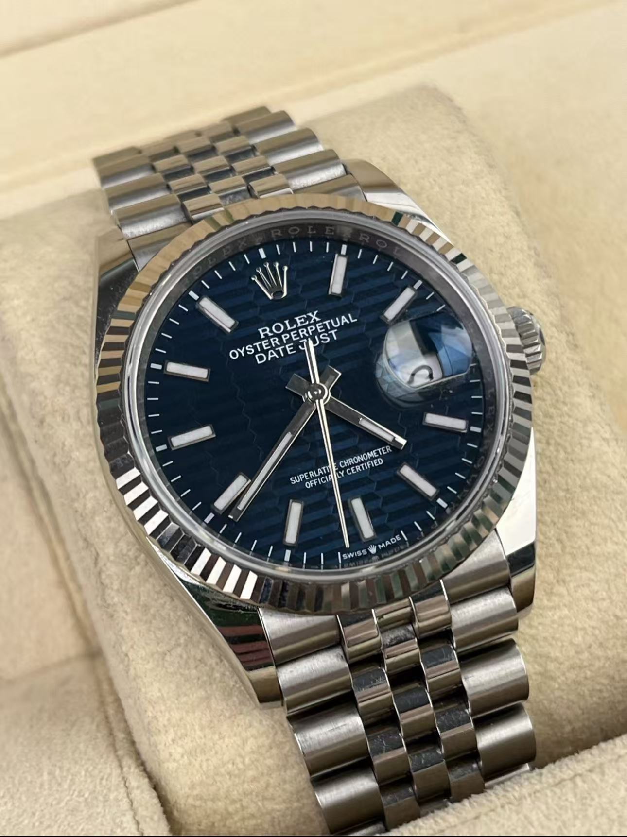 Rolex Datejust 36mmSuper Clone Swiss ReplicaWatch  Blue Fluted Dial Ref 126234 3235 Swiss Movement - SuperClonesRolex
