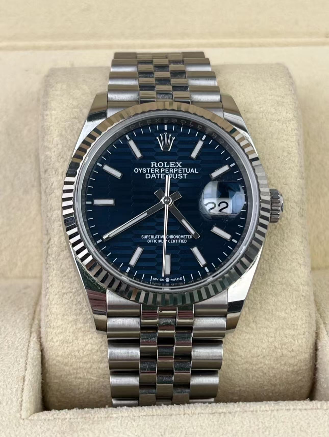 Rolex Datejust 36mmSuper Clone Swiss ReplicaWatch  Blue Fluted Dial Ref 126234 3235 Swiss Movement - SuperClonesRolex
