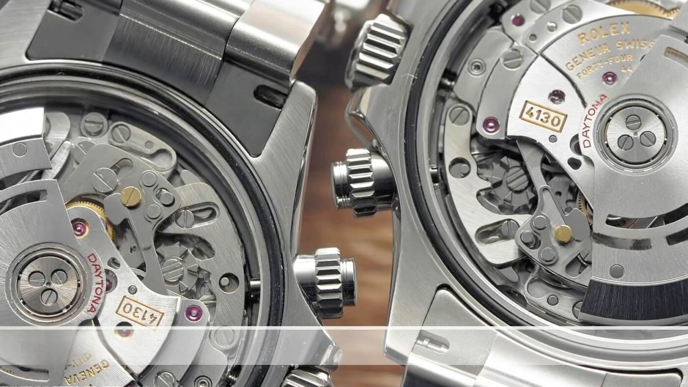 Rolex Caliber 4130 Original vs Super Clone Movement Comparison Back
