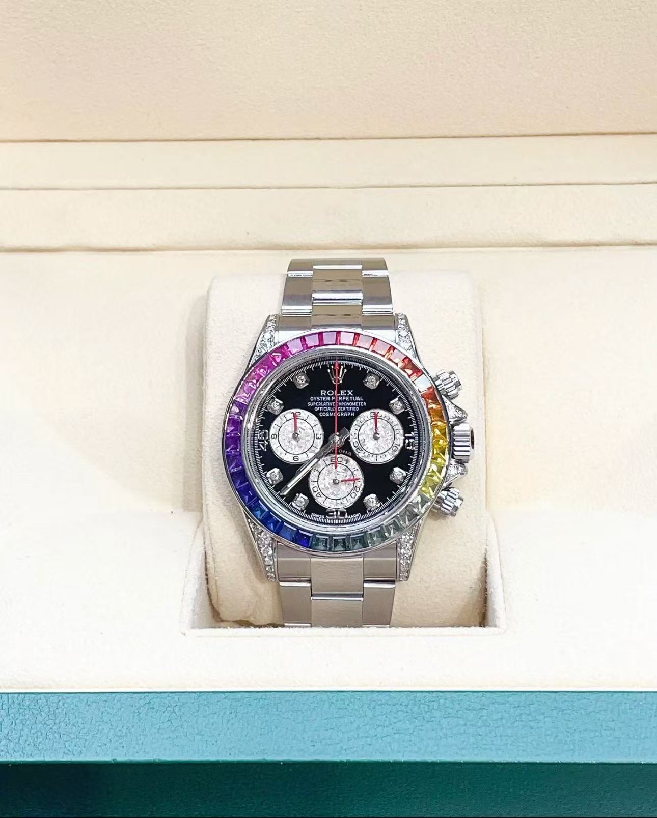 Rolex Daytona Rainbow Super Replica Swiss Replica Watch 18k Rose Gold Ref116599 RBOWI4130 Swiss Movement - SuperClonesRolex