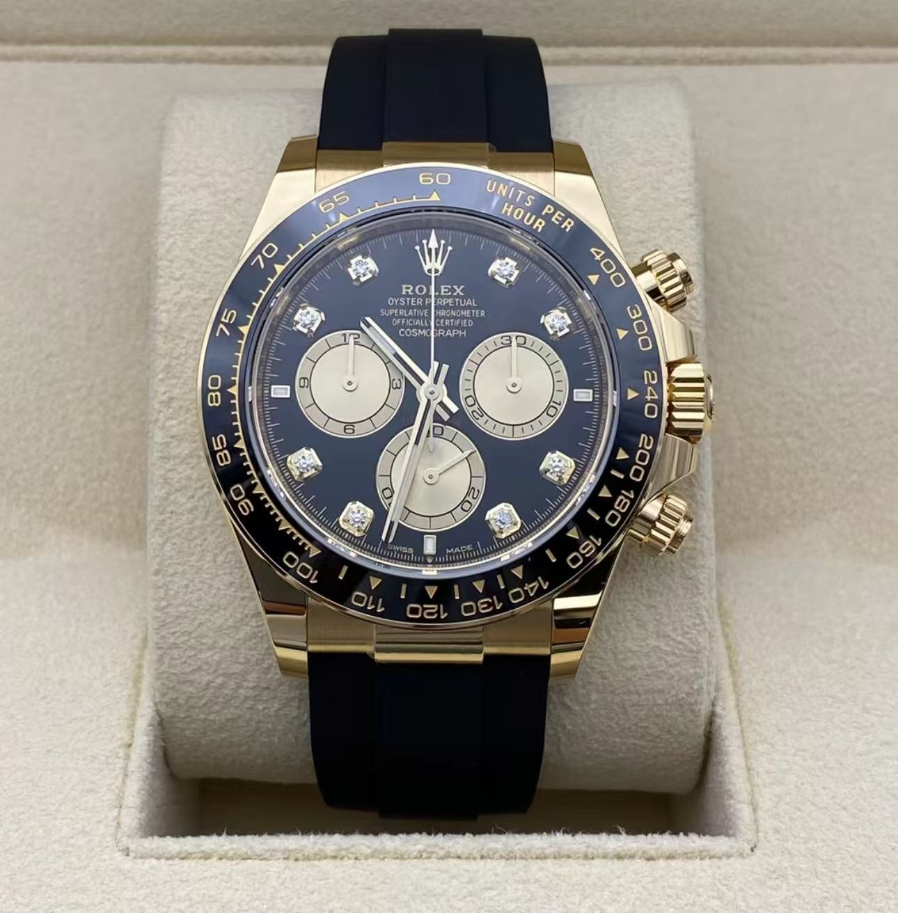 Rolex Daytona 40mm Super Clone Swiss Watch Yellow Gold Oysterflex Strap Paul Newman Dial Ref M126518LN-0005 4131 Swiss Movement - SuperClonesRolex