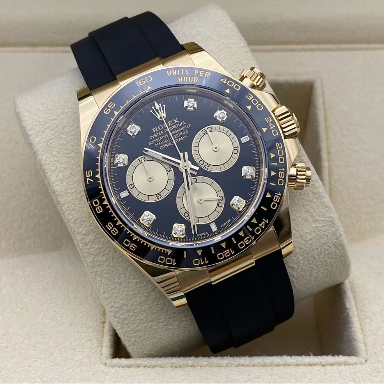 Rolex Daytona 40mm Super Clone Swiss Watch Yellow Gold Oysterflex Strap Paul Newman Dial Ref M126518LN-0005 4131 Swiss Movement - SuperClonesRolex