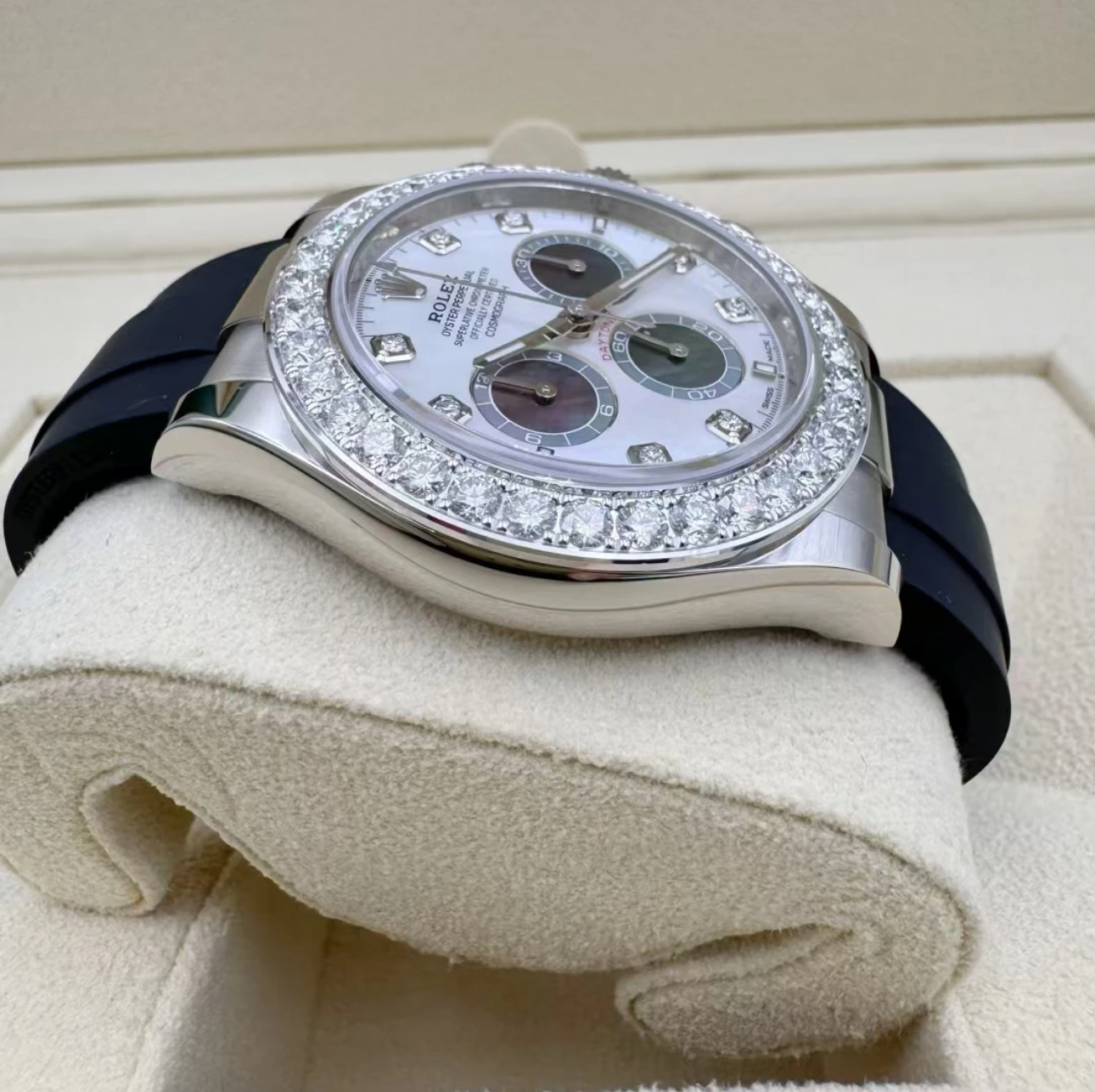 RolexCosmograph Daytona Oyster, 40 mm, white gold and diamonds  Super Clone Swiss Watch Ref M126589RBR-0001 4131 Swiss Movement - SuperClonesRolex