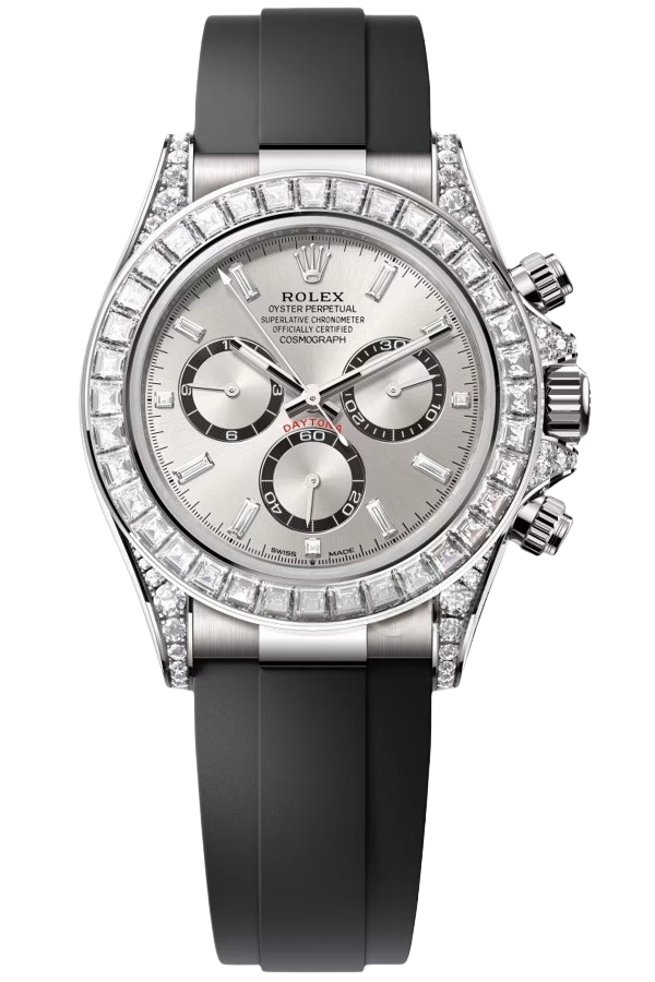 Rolex Daytona 40mm Super Clone Swiss Watch White Gold Diamond Bezel Oysterflex Strap Diamond Paved Dial Ref M126539TBR-0002 4131 Swiss Movement - SuperClonesRolex