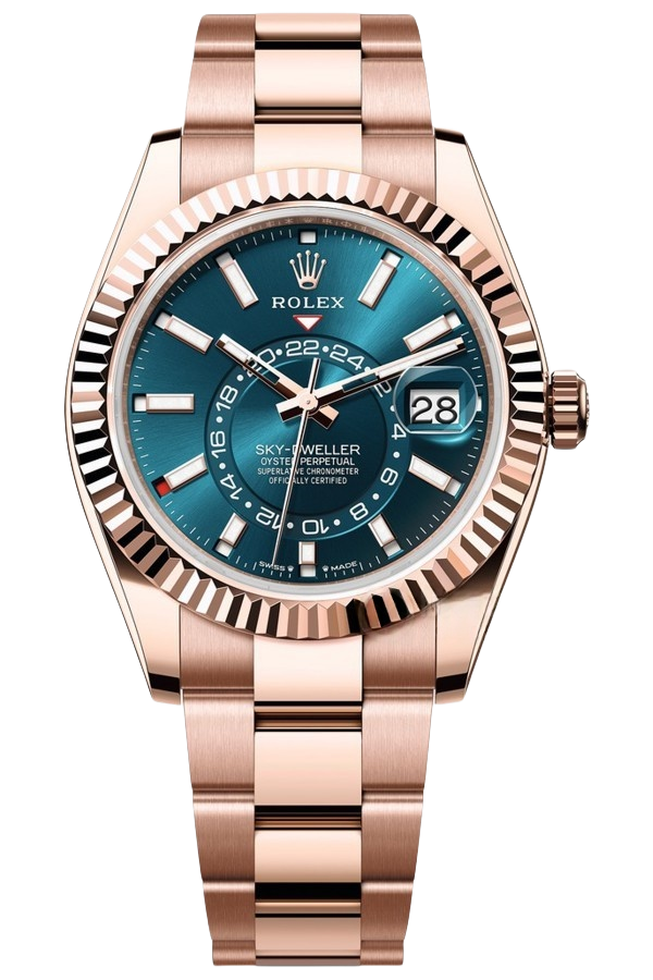 Rolex Sky-Dweller Blue Dial Super Clone Swiss ReplicaWatch 18k Rose Gold Oyster Bracelet Ref 336935 9002 Swiss Movement - SuperClonesRolex