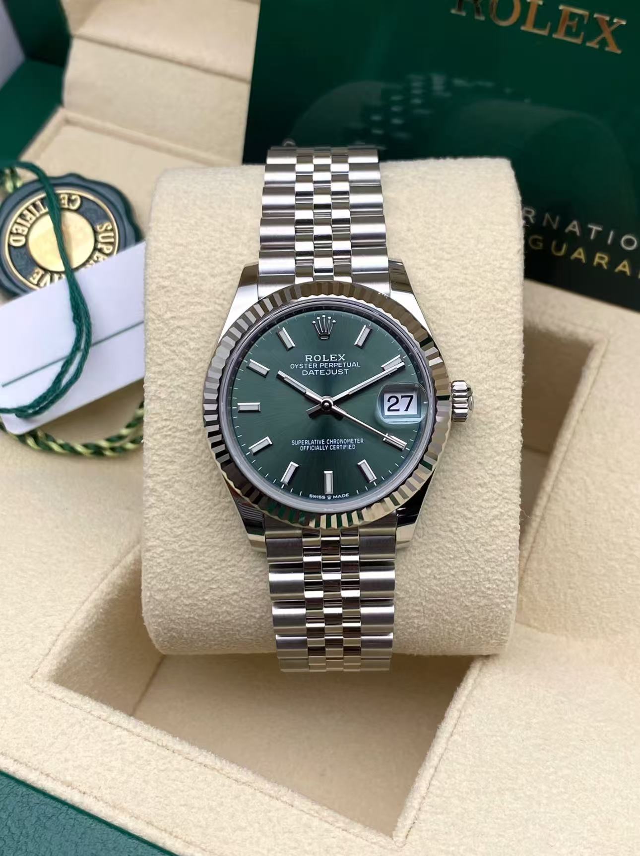 Rolex Datejust 31mm Super Clone Swiss Watch Stainless Steel Jubilee Bracelet Mint Green Dial Ref M278274-0018-2236 Swiss Movement - SuperClonesRolex