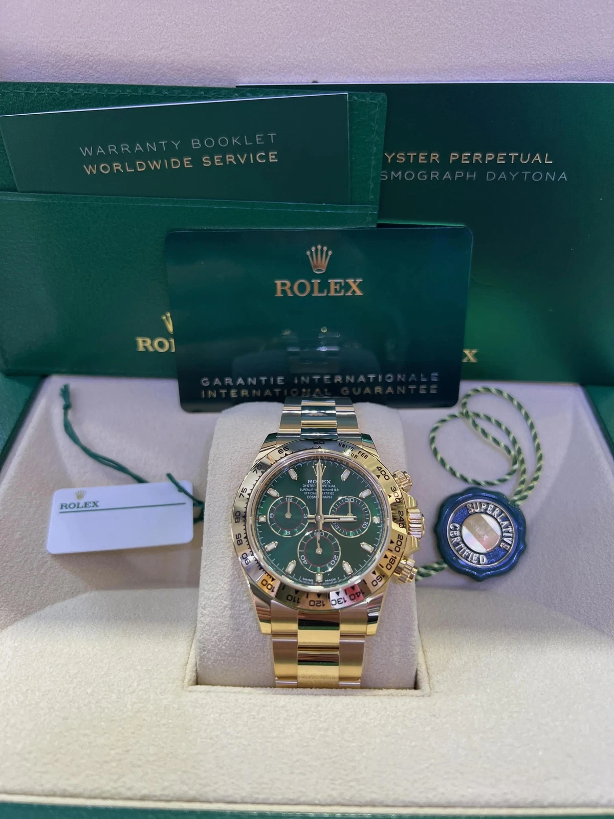 Rolex Daytona Green Dial SuperClone Swiss Replica Watch 18kGold Bracelet Ref 116508-4130S wiss Movement - SuperClonesRolex