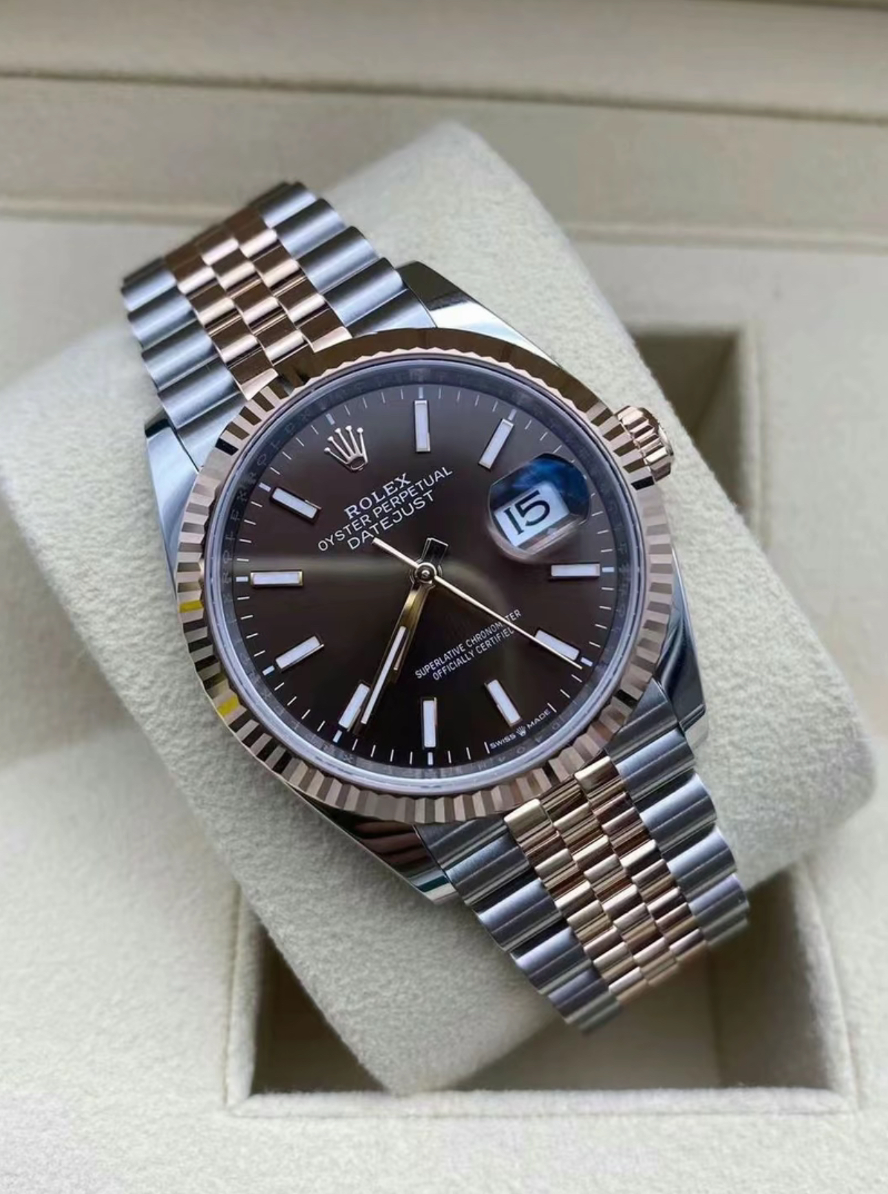 Rolex Datejust 36mm Super Clone Swiss Watch Everose Rolesor Jubilee Bracelet Slate Dial Ref M126231-0043-3235 Swiss Movement - SuperClonesRolex