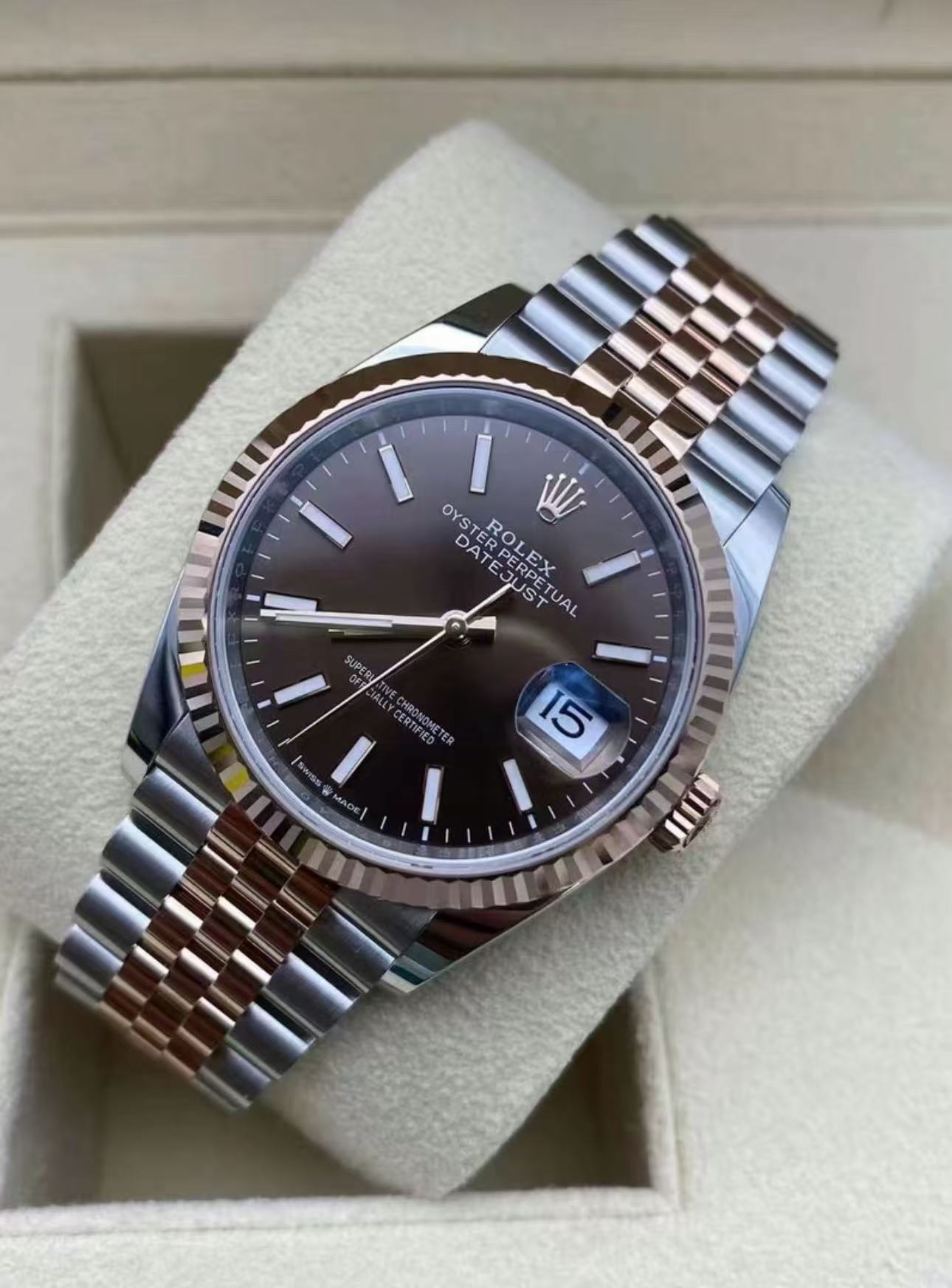 Rolex Datejust 36mm Super Clone Swiss Watch Everose Rolesor Jubilee Bracelet Slate Dial Ref M126231-0043-3235 Swiss Movement - SuperClonesRolex