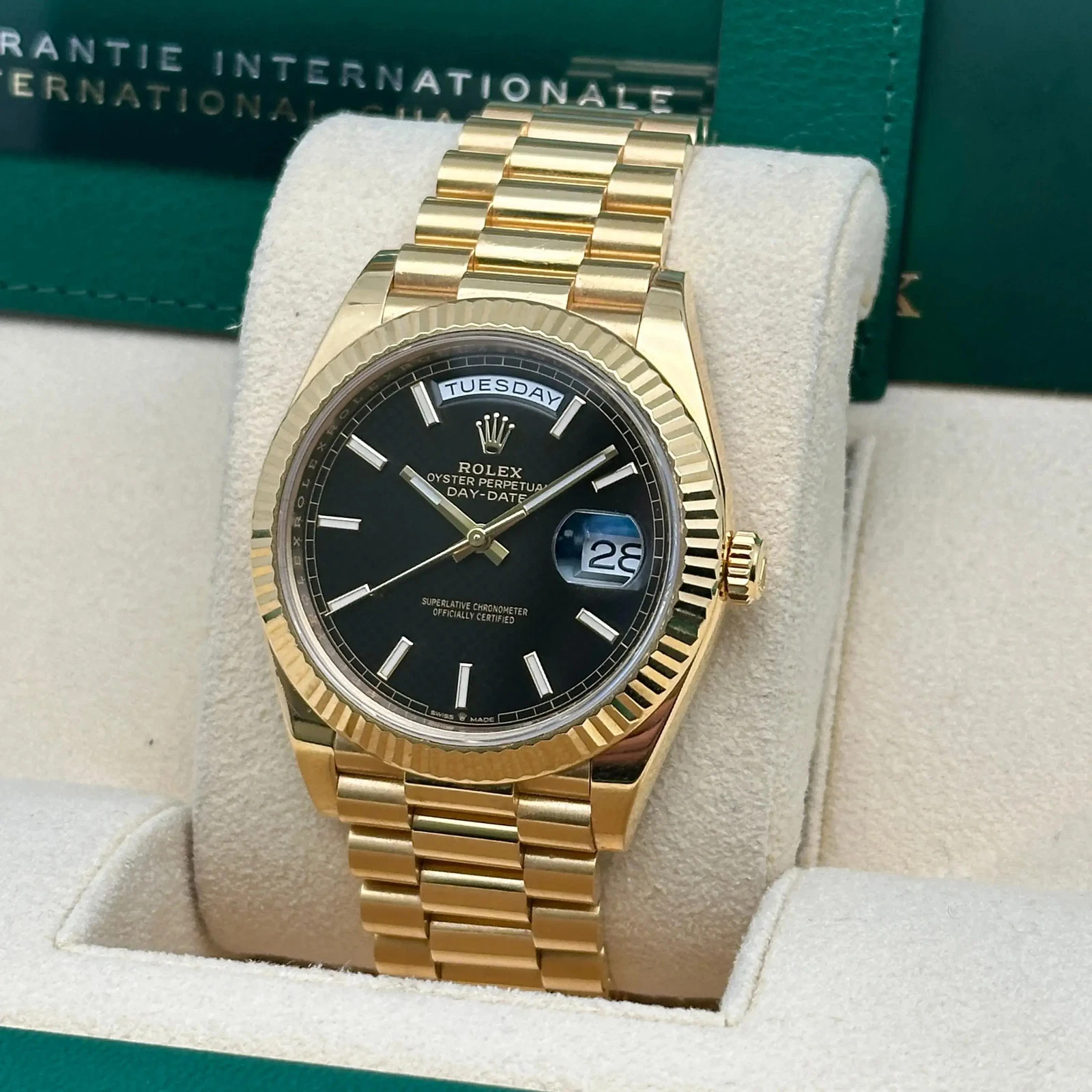 Rolex Day-Date Super Clone Swiss Replica Watch Ref M228238-0067 Black Dial 3255 Swiss Movement - SuperClonesRolex