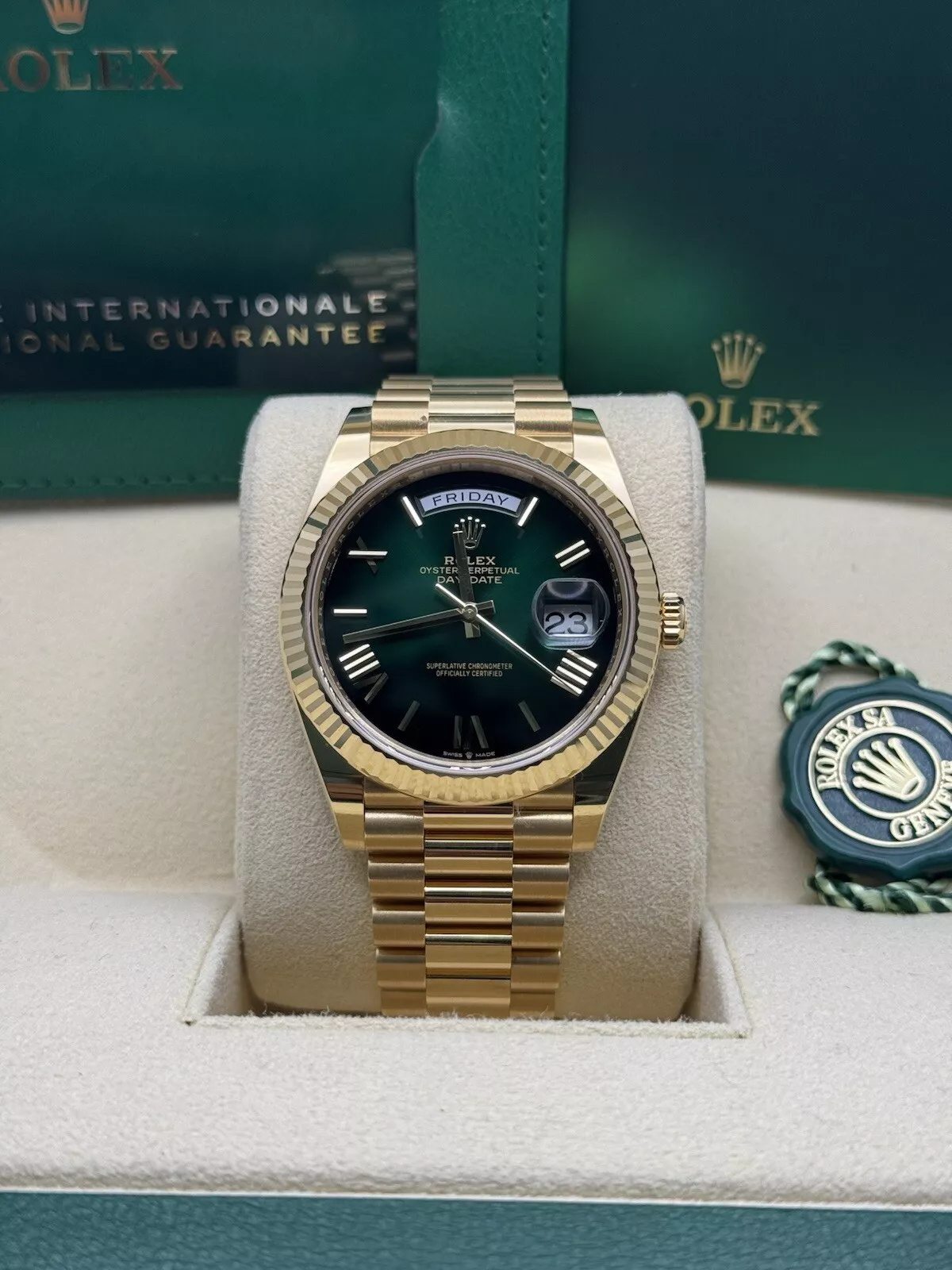 Rolex Day-Date Super Clone Swiss Replica Watch Ref M228238-0069 Olive Green Dial 3255 Swiss Movement - SuperClonesRolex