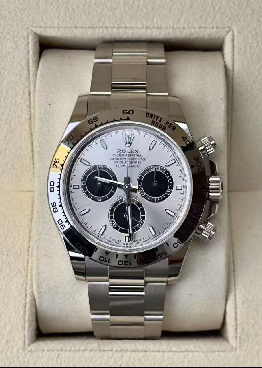 Rolex Daytona 40mm Super Clone Swiss Watch White Gold Oyster Bracelet Bright Black Dial Ref M126509-0003 4131 Swiss Movement - SuperClonesRolex