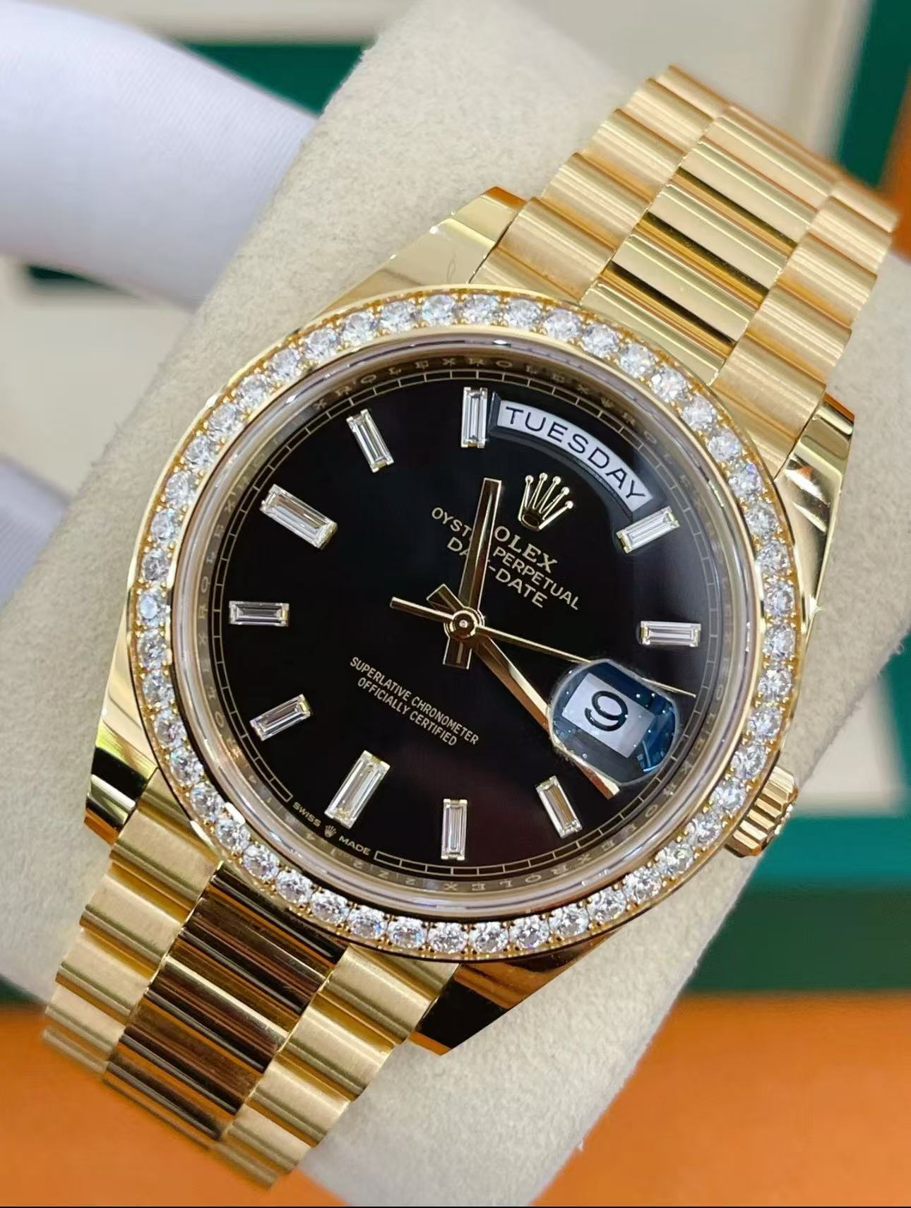 Rolex Day-Date Super Clone Swiss Replica Watch Ref M228348RBR-0039 Black Sugar Dial 3255 Swiss Movement - SuperClonesRolex