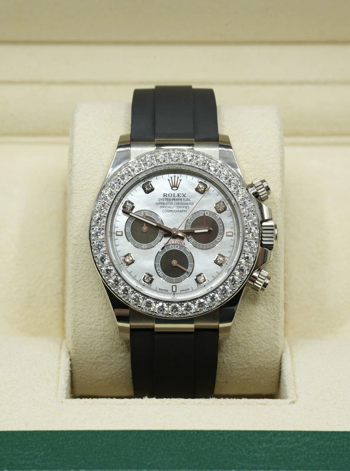 RolexCosmograph Daytona Oyster, 40 mm, white gold and diamonds  Super Clone Swiss Watch Ref M126589RBR-0001 4131 Swiss Movement - SuperClonesRolex