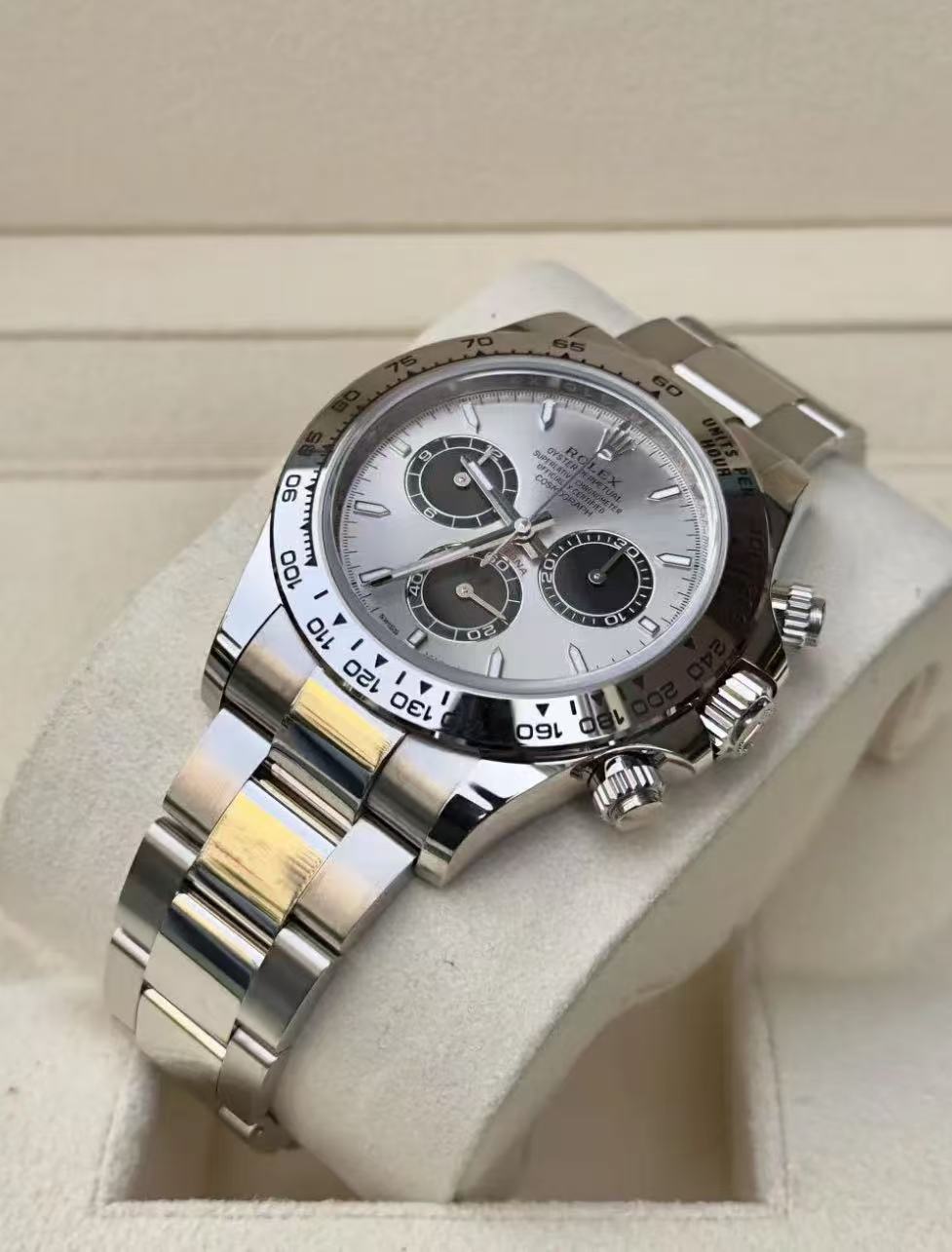 Rolex Daytona 40mm Super Clone Swiss Watch White Gold Oyster Bracelet Bright Black Dial Ref M126509-0003 4131 Swiss Movement - SuperClonesRolex