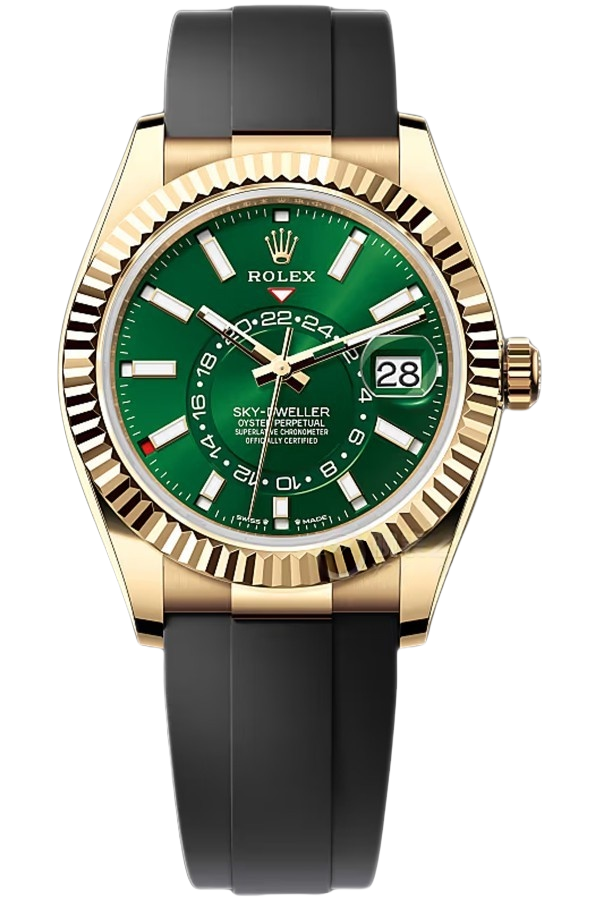 Rolex Sky-Dweller Gold Dial Super Clone Swiss Replica Watch Oysterflex Strap Ref 336238-0004 Swiss 9002 Movement - SuperClonesRolex