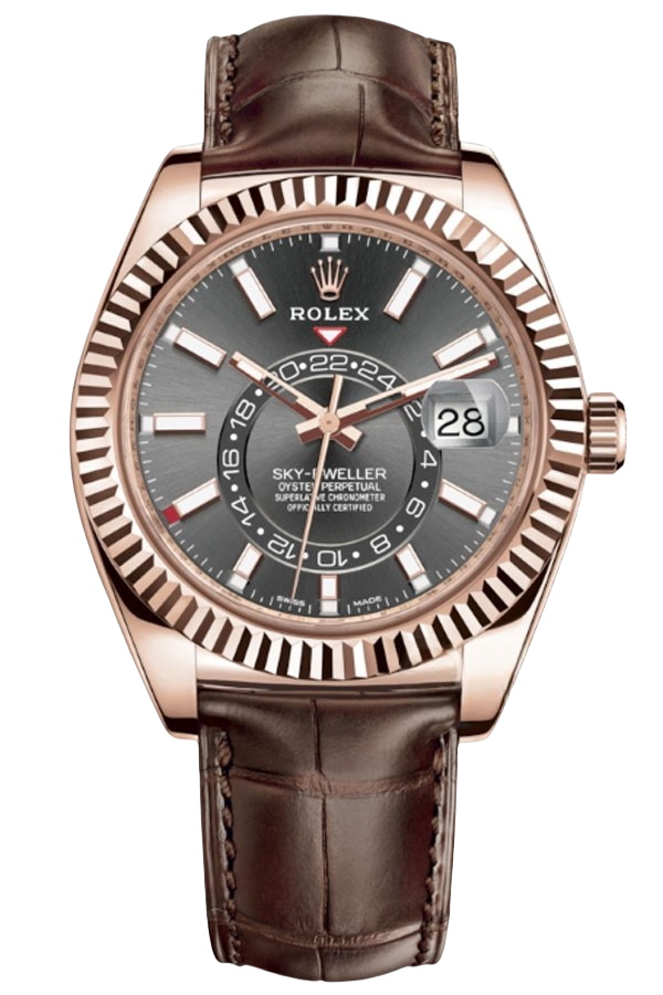 Rolex Sky-Dweller Chocolate Dial Super Clone Swiss Replica Watch Brown Leather Strap Ref M326135-0008 Swiss 9001 Movement - SuperClonesRolex