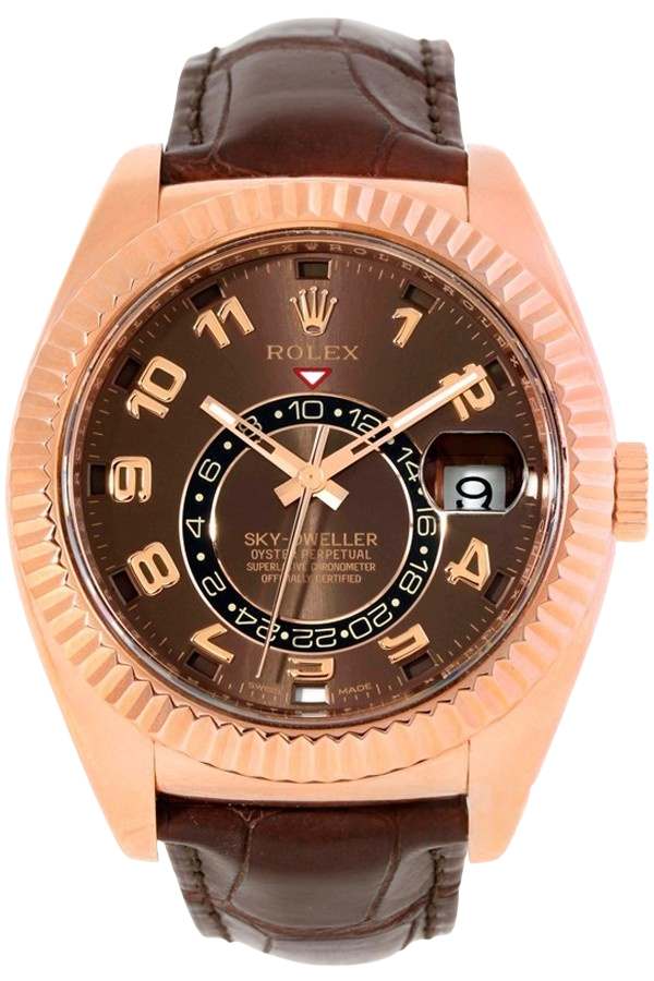 Rolex Sky-Dweller Chocolate Dial Super Clone Swiss Replica Watch Brown Leather Strap Ref 326135-L(FC) Swiss 9001 Movement - SuperClonesRolex