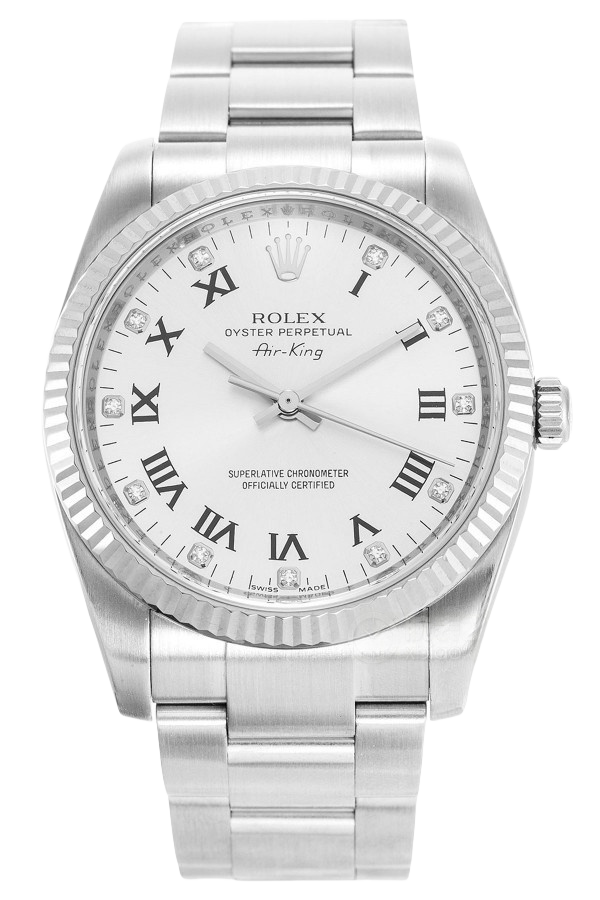 Rolex Air-King Silver Dial Roman Numerals Super Clone Swiss Replica Watch Ref 114234 Oystersteel Bracelet - SuperClonesRolex