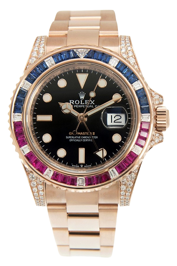 Rolex GMT-Master II Rainbow Bezel Super Clone Swiss Replica Watch Ref M126755SARU-0003 Mother of Pearl Dial - SuperClonesRolex