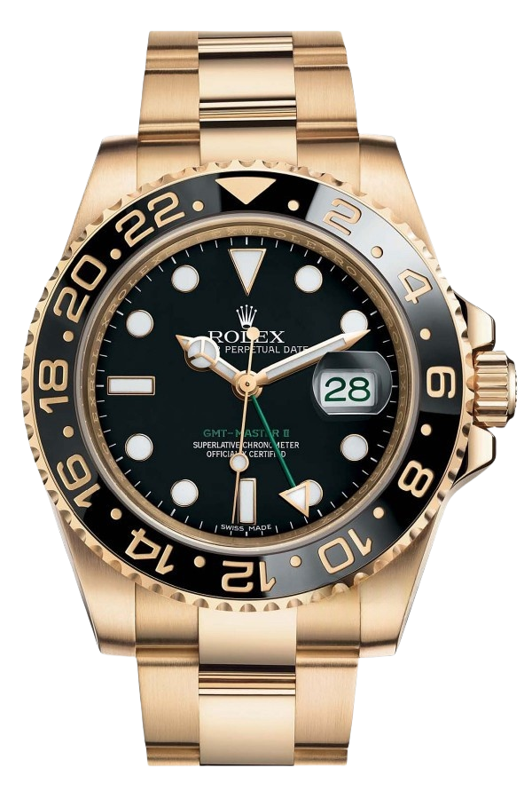 Rolex GMT-Master II Green Dial Super Clone Swiss Replica Watch Ref M116718LN-0001 18K Yellow Gold Oyster Bracelet - SuperClonesRolex