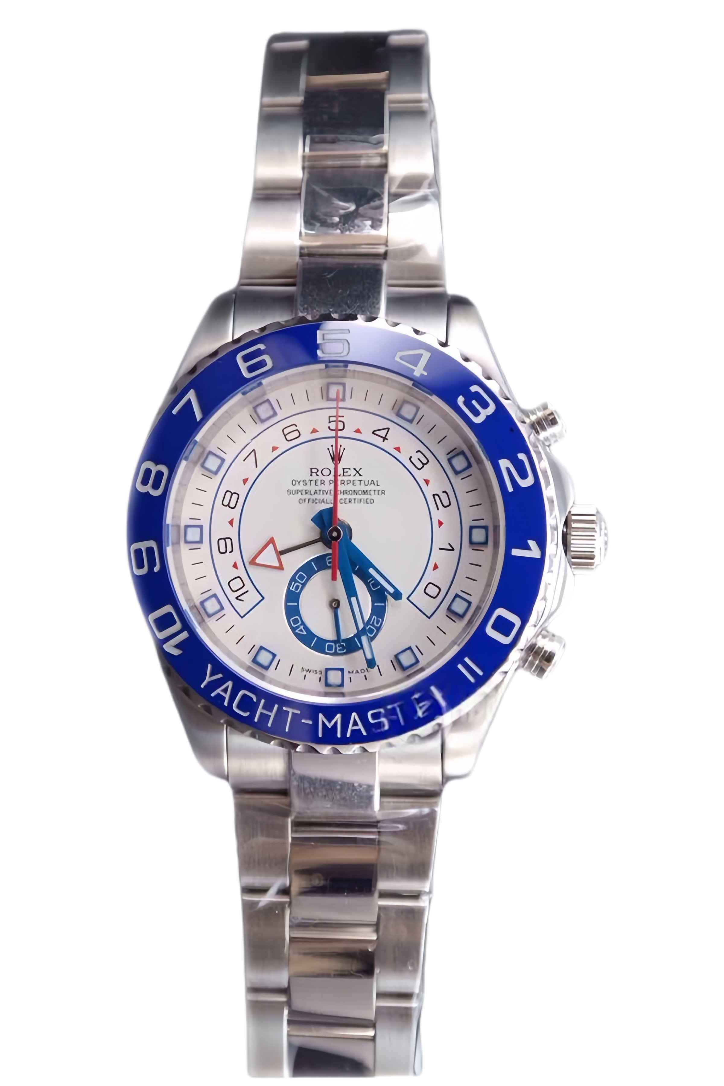 Rolex Yacht-Master II White Dial Blue Bezel Super Clone Swiss Replica Watch Ref 116680-78210 Stainless Steel 44mm - SuperClonesRolex