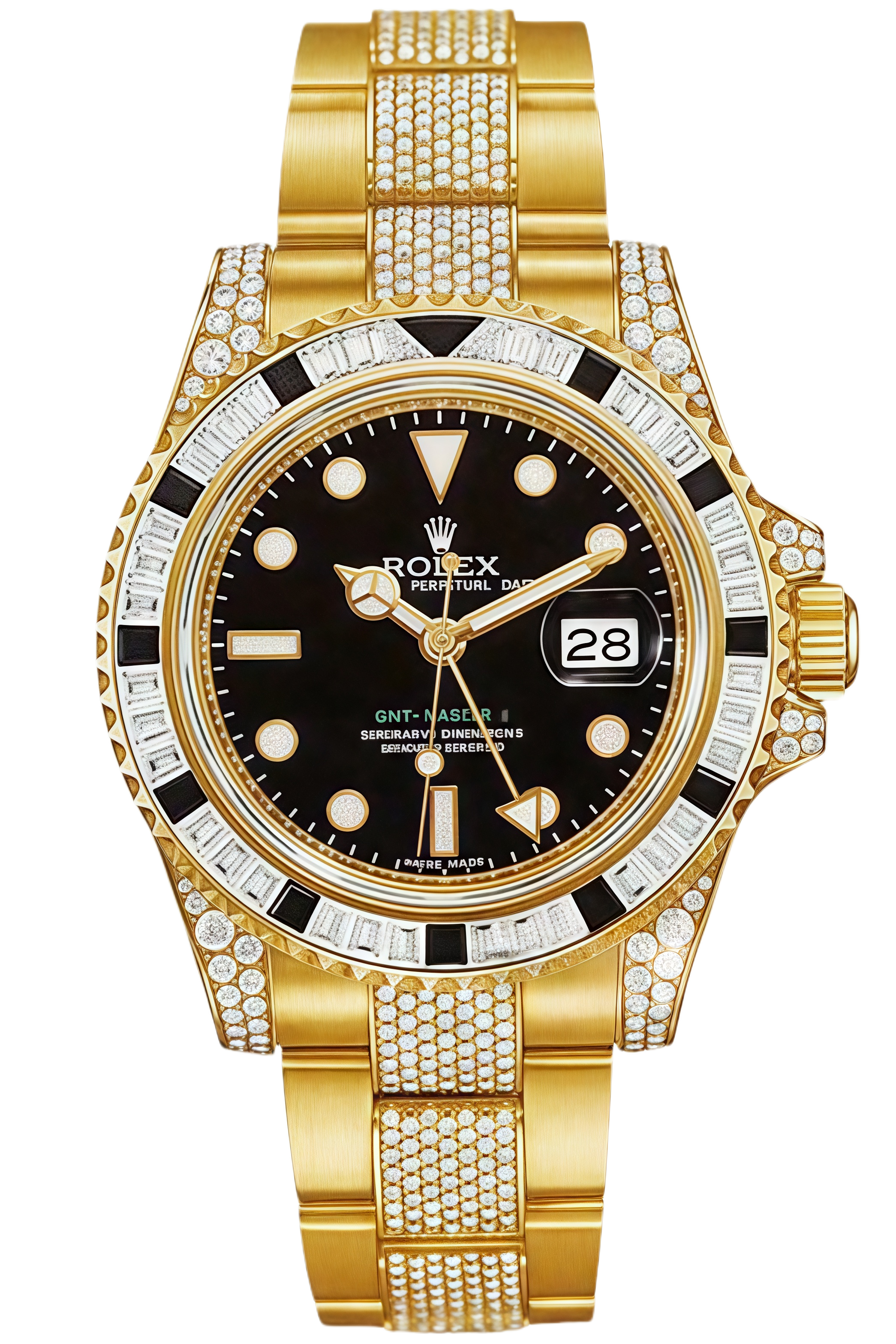 Rolex GMT-Master II Black Sapphire Bezel Full Diamond Super Clone Swiss Replica Watch Ref 116758SANR-74769BRIL - SuperClonesRolex