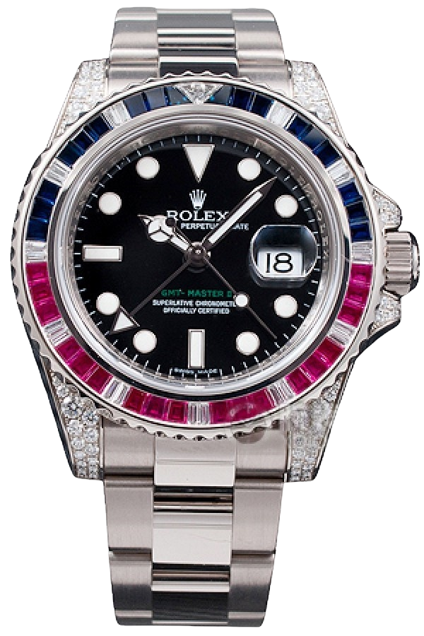 Rolex GMT-Master II Rainbow Bezel Super Clone Swiss Replica Watch Ref 116759SARU-78209 Mother of Pearl Dial - SuperClonesRolex