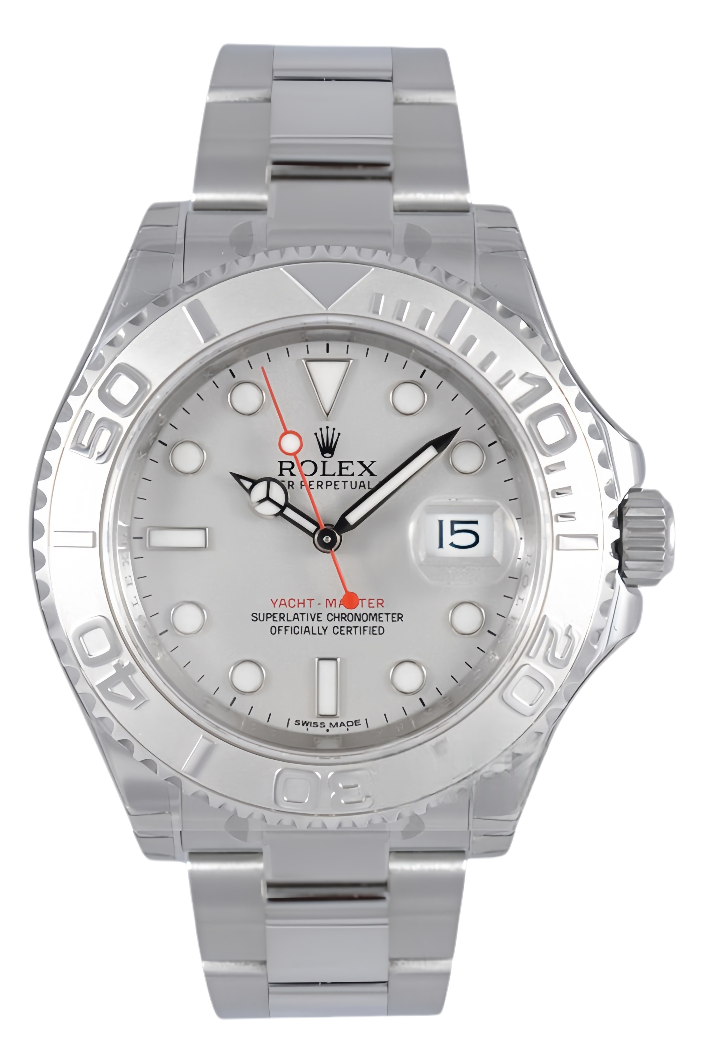 Rolex Yacht-Master 40 Silver Dial Platinum Bezel Super Clone Swiss Replica Watch Ref 116622-0002 Stainless Steel - SuperClonesRolex