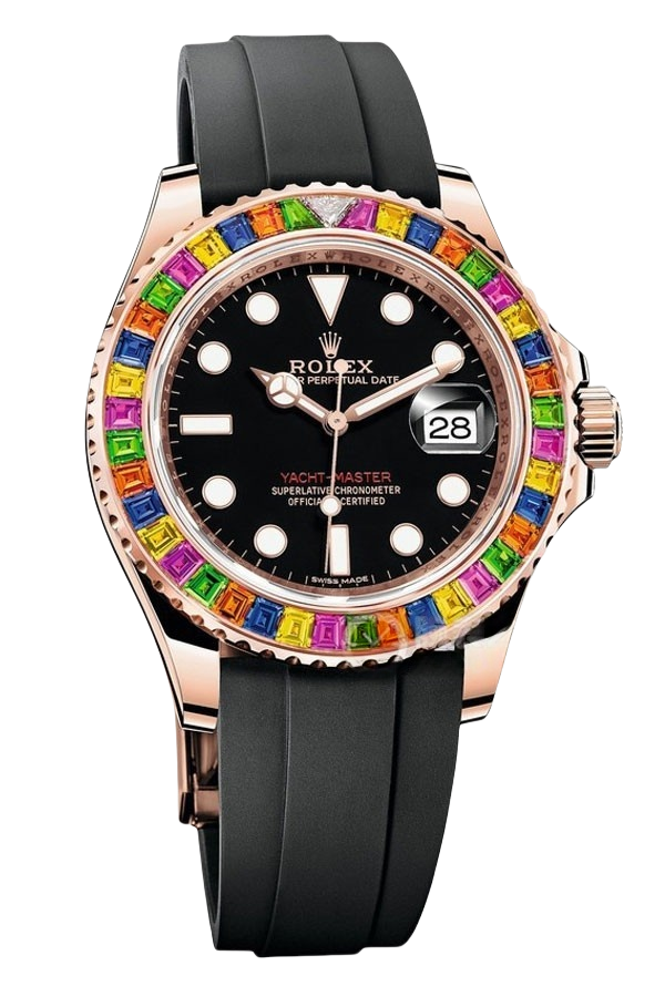 Rolex Yacht-Master Everose Rainbow Bezel Super Clone Swiss Replica Watch Ref 116695SATS Chocolate Dial 18K Everose Gold - SuperClonesRolex