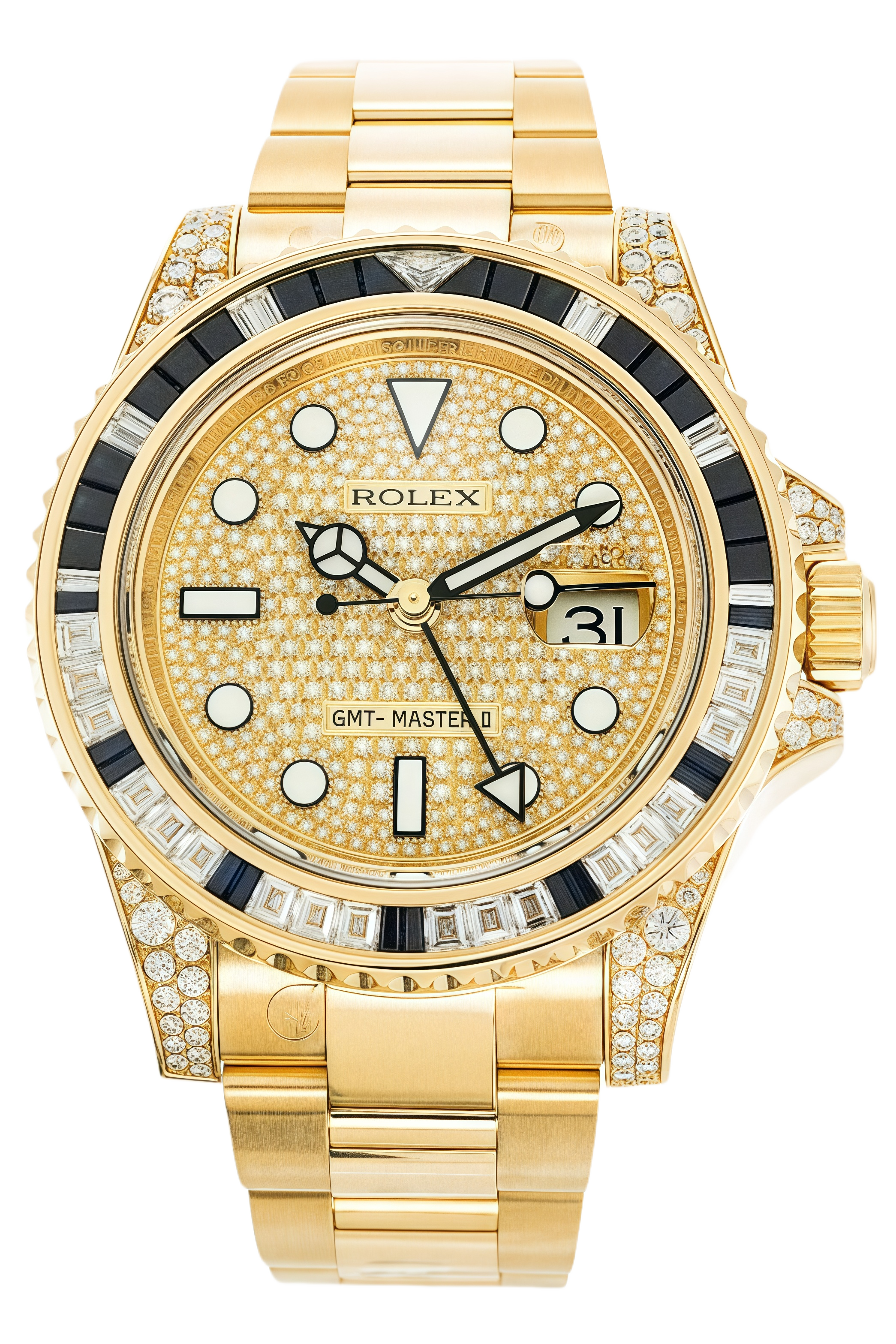 Rolex GMT-Master II Rainbow Bezel Super Clone Swiss Replica Watch Ref 116758SA-78208 Mother of Pearl Dial 18K Yellow Gold - SuperClonesRolex