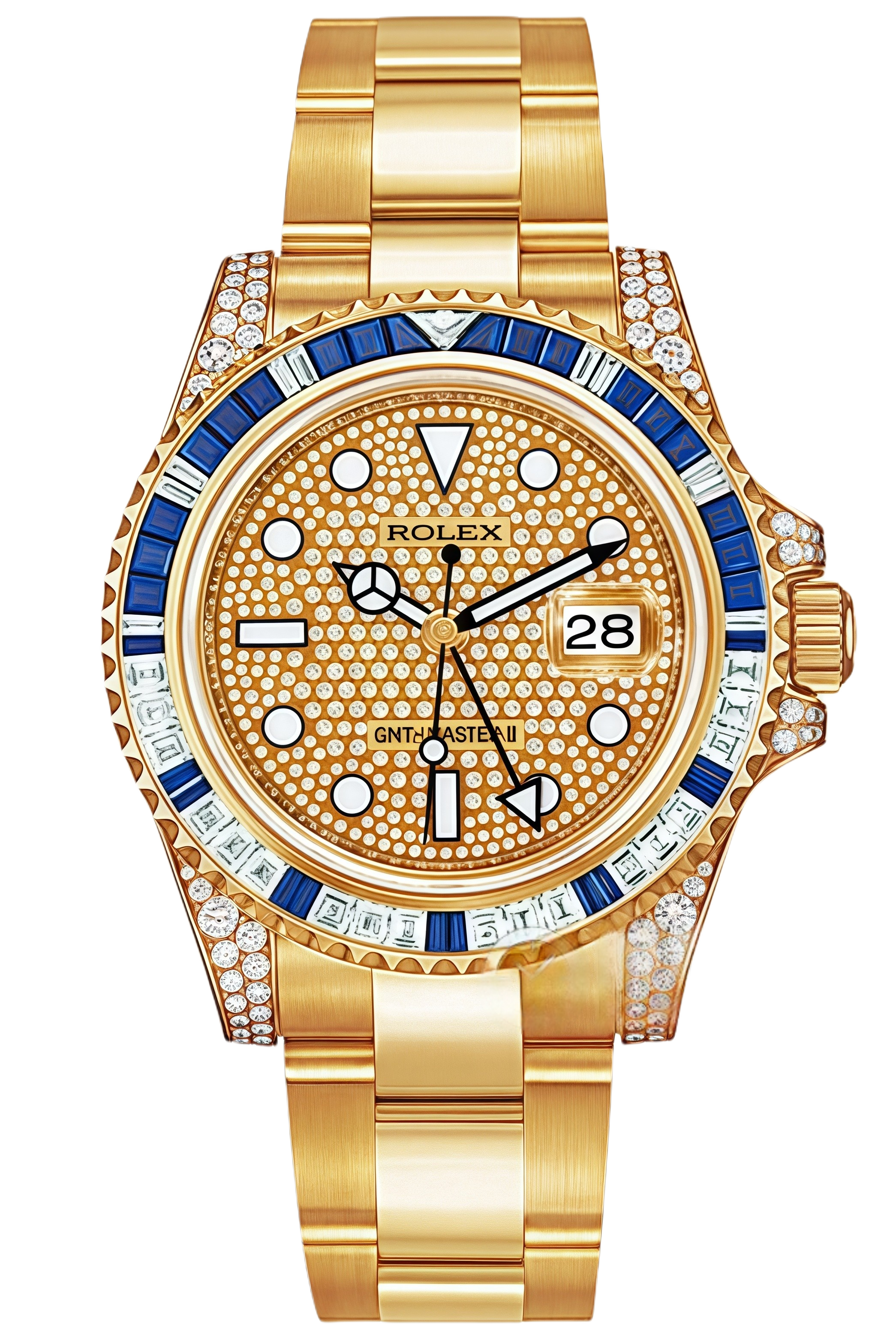Rolex GMT-Master II Full Pavé Diamond Super Clone Swiss Replica Watch Ref 116758SA-78208 18K Yellow Gold - SuperClonesRolex