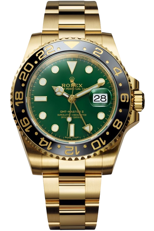Rolex GMT-Master II Black Dial Super Clone Swiss Replica Watch Ref M116718LN-0002 18K Yellow Gold Oyster Bracelet - SuperClonesRolex