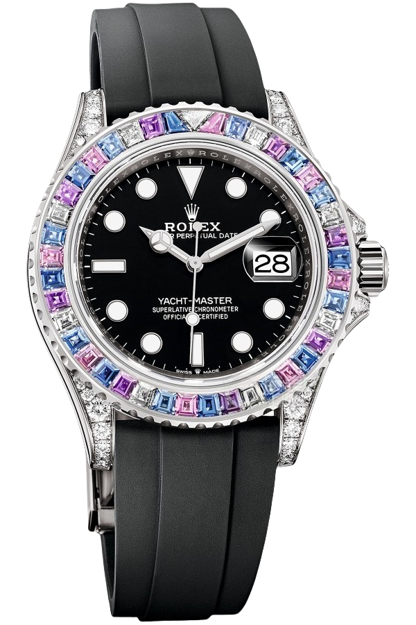 Rolex Yacht-Master 40 Rainbow Bezel Full Diamond Dial Super Clone Swiss Replica Watch Ref M126679SABR-0002 18K White Gold - SuperClonesRolex