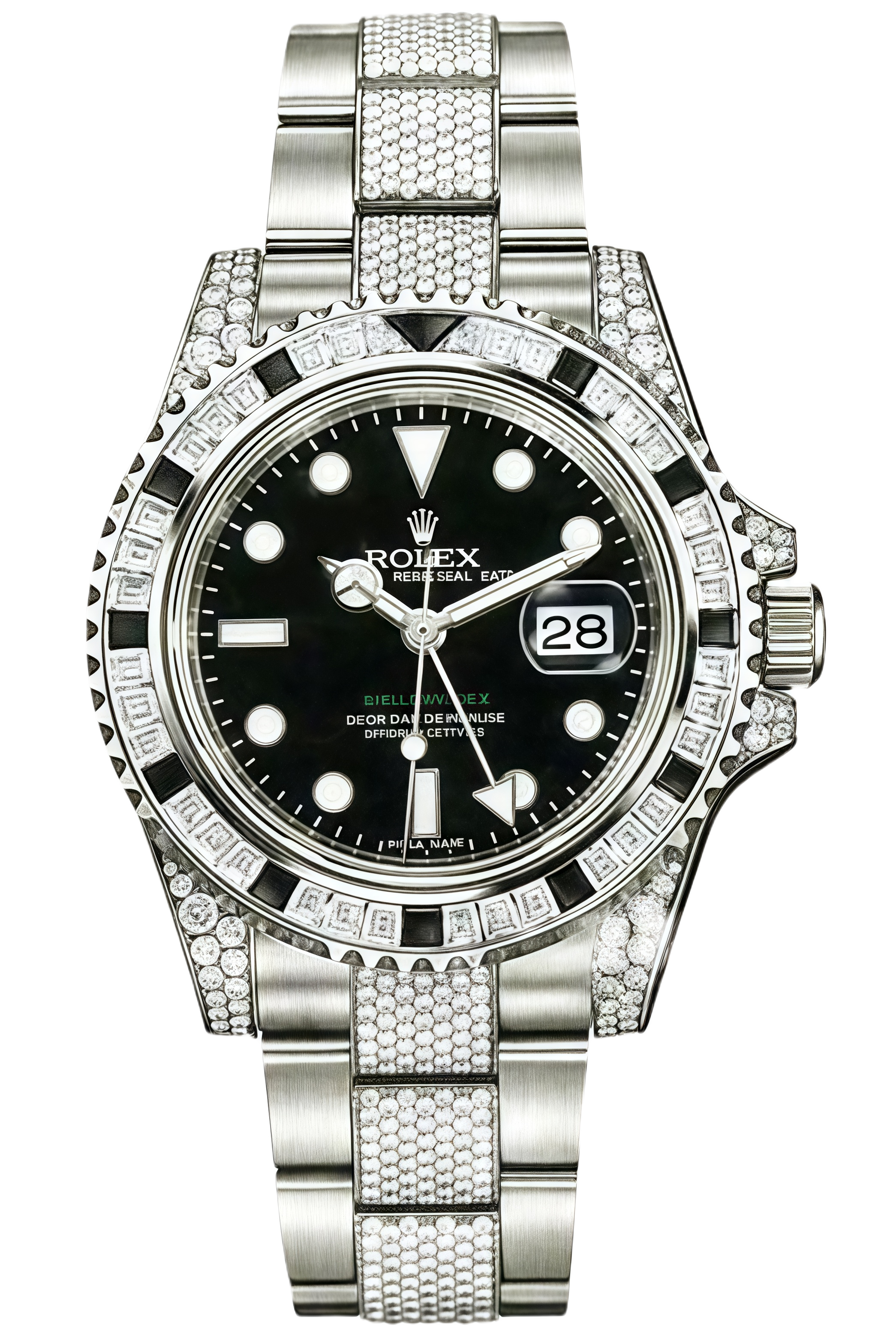 Rolex GMT-Master II Black Sapphire Bezel Full Diamond Super Clone Swiss Replica Watch Ref 116759SANR-74769BRIL White Gold - SuperClonesRolex