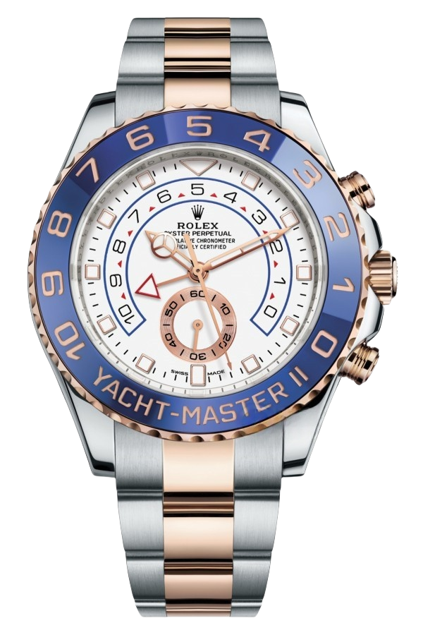 Rolex Yacht-Master II Everose Rolesor Two-Tone Super Clone Swiss Replica Watch Ref M116681-0002 Blue Bezel 44mm - SuperClonesRolex