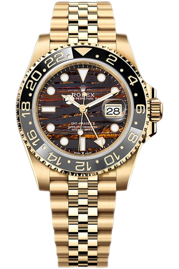 Rolex GMT-Master II Black Dial Super Clone Swiss Replica Watch Ref 126718GRNR-0002 18k Yellow Gold Oyster Bracelet - SuperClonesRolex