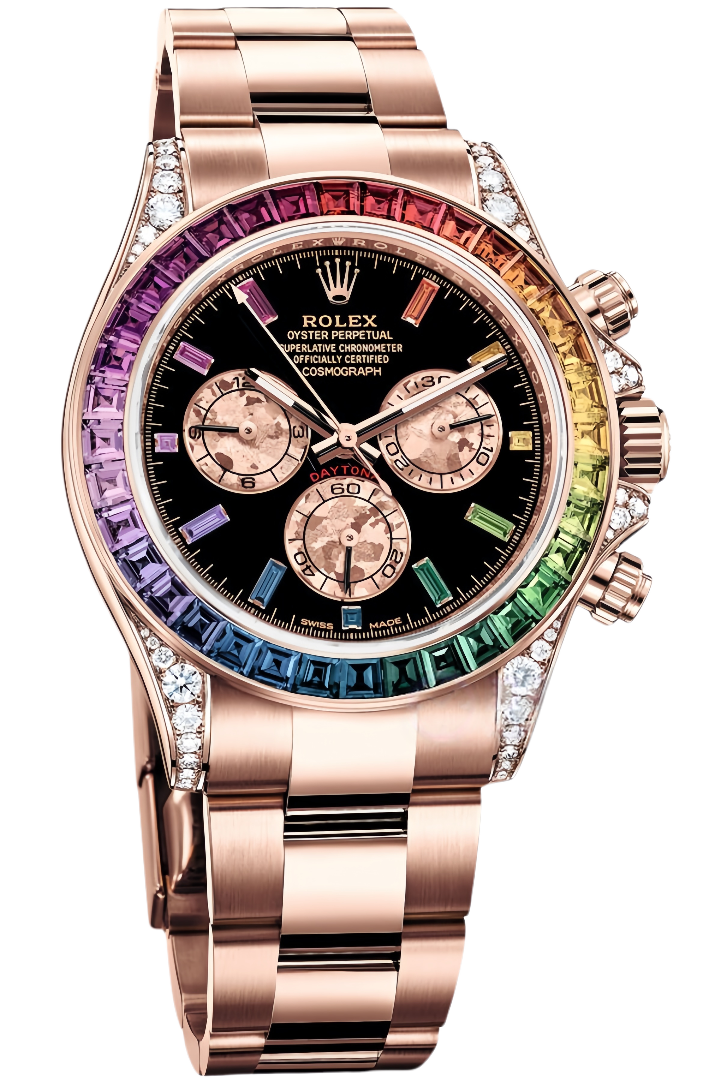 Rolex Daytona Rainbow 40mm Everose Gold Super Clone Swiss Replica Watch Ref 116595 RBOW - SuperClonesRolex