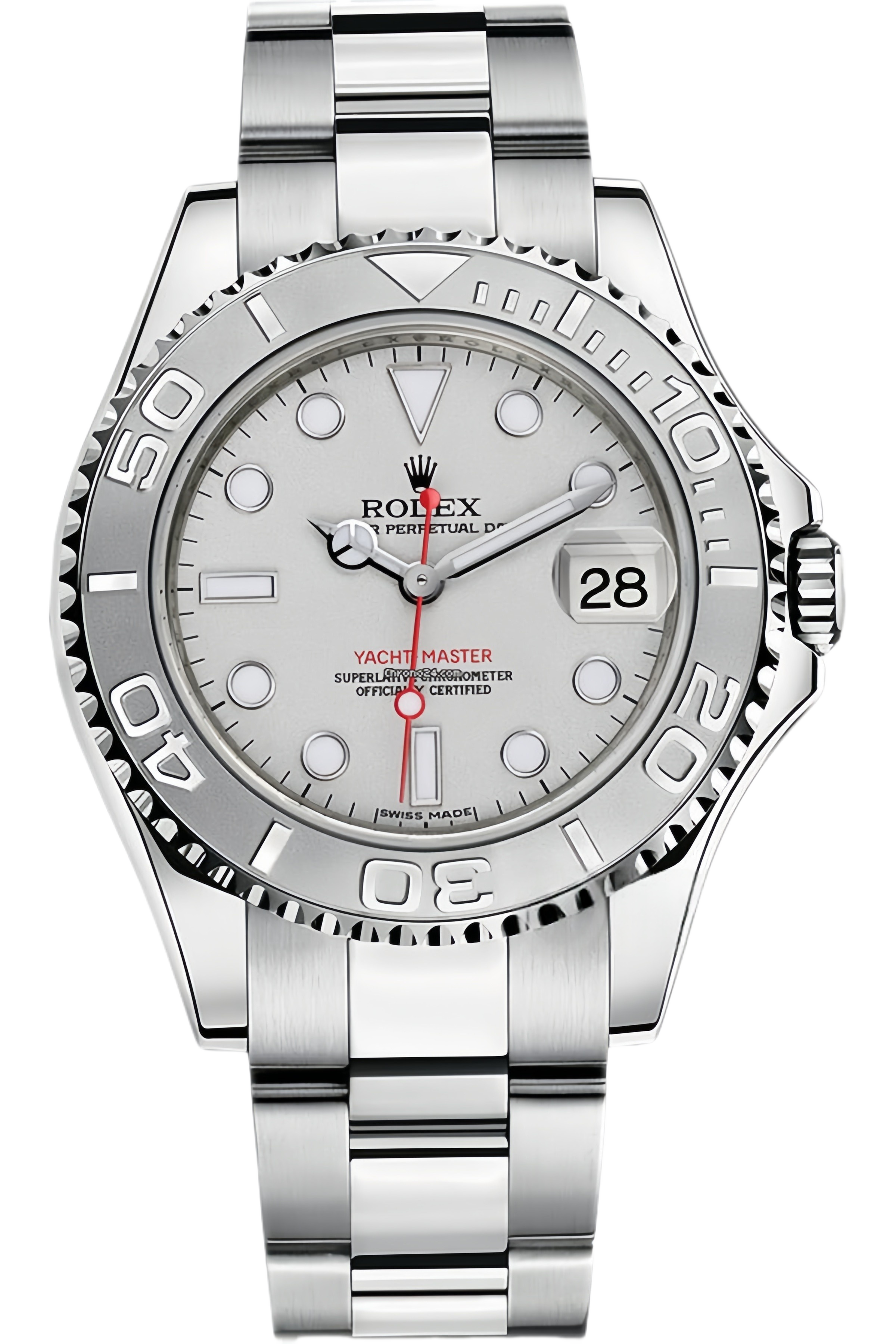 Rolex Yacht-Master 40 Silver Dial Super Clone Swiss Replica Watch Ref 16622 Platinum Bezel Stainless Steel Large Size - SuperClonesRolex