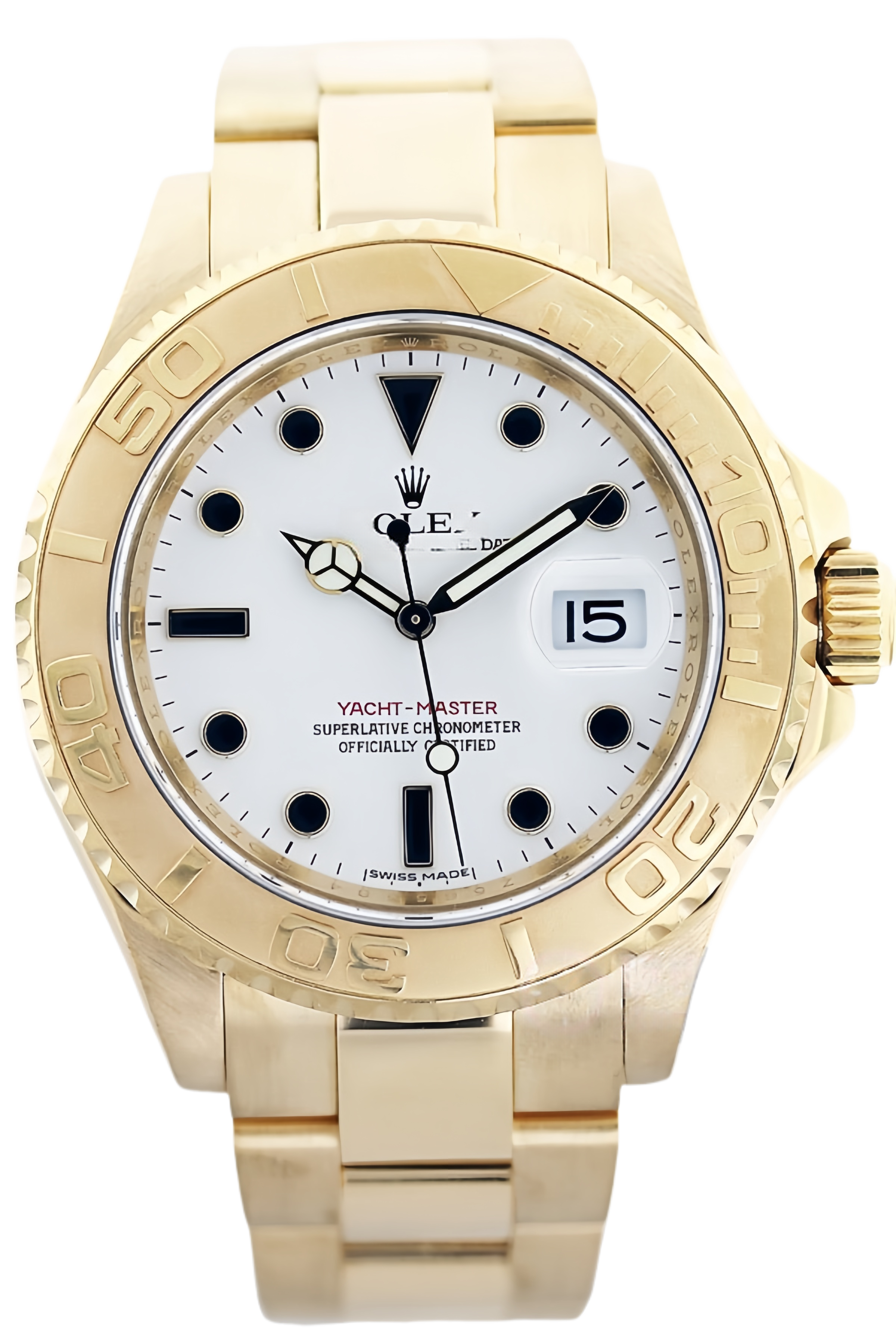 Rolex Yacht-Master 40 White Dial 18K Yellow Gold Super Clone Swiss Replica Watch Ref 16628 - SuperClonesRolex