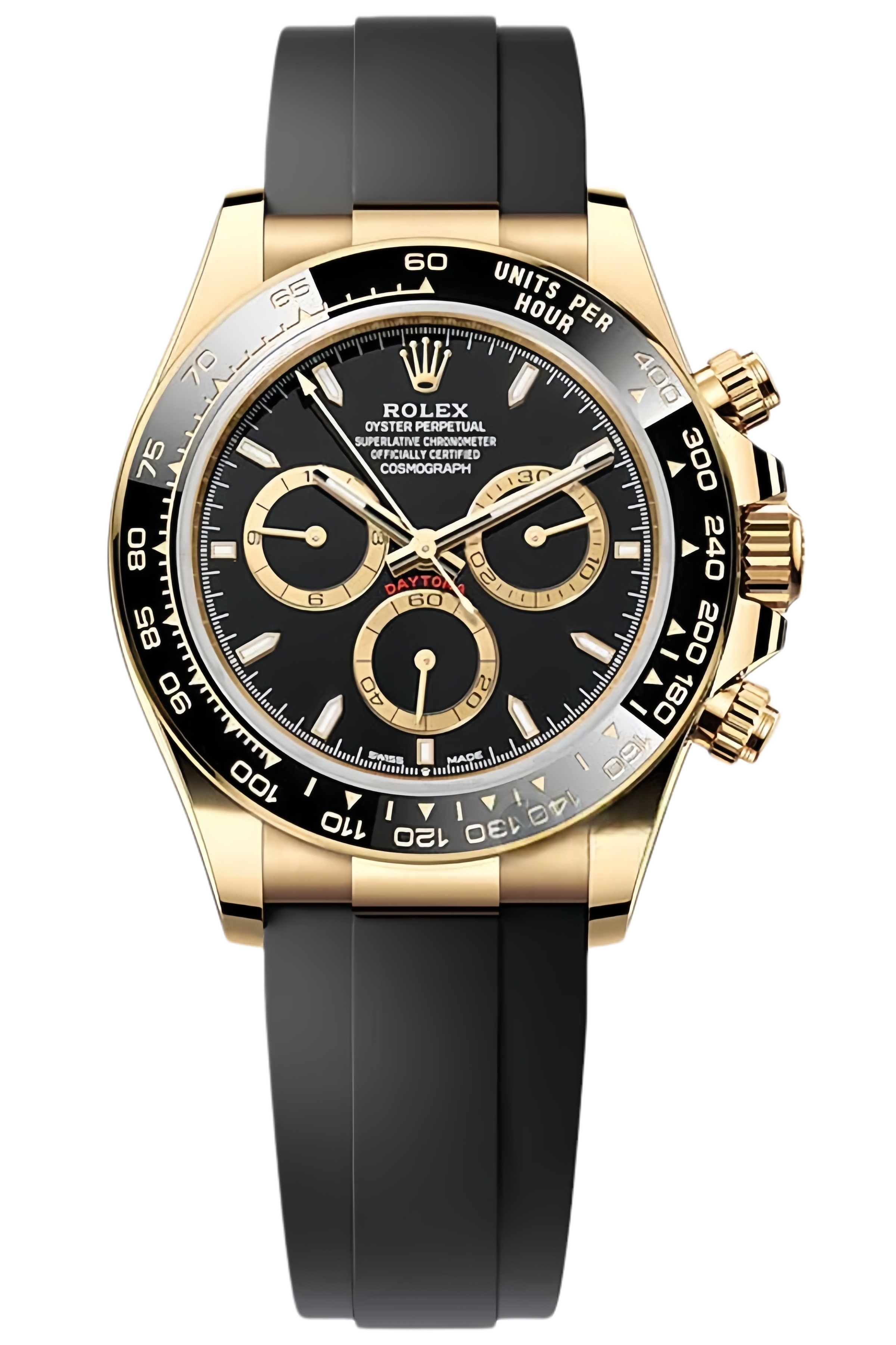 Rolex Daytona M126518LN-0008 Super Clone – Black Dial & Yellow Gold with Oysterflex - SuperClonesRolex