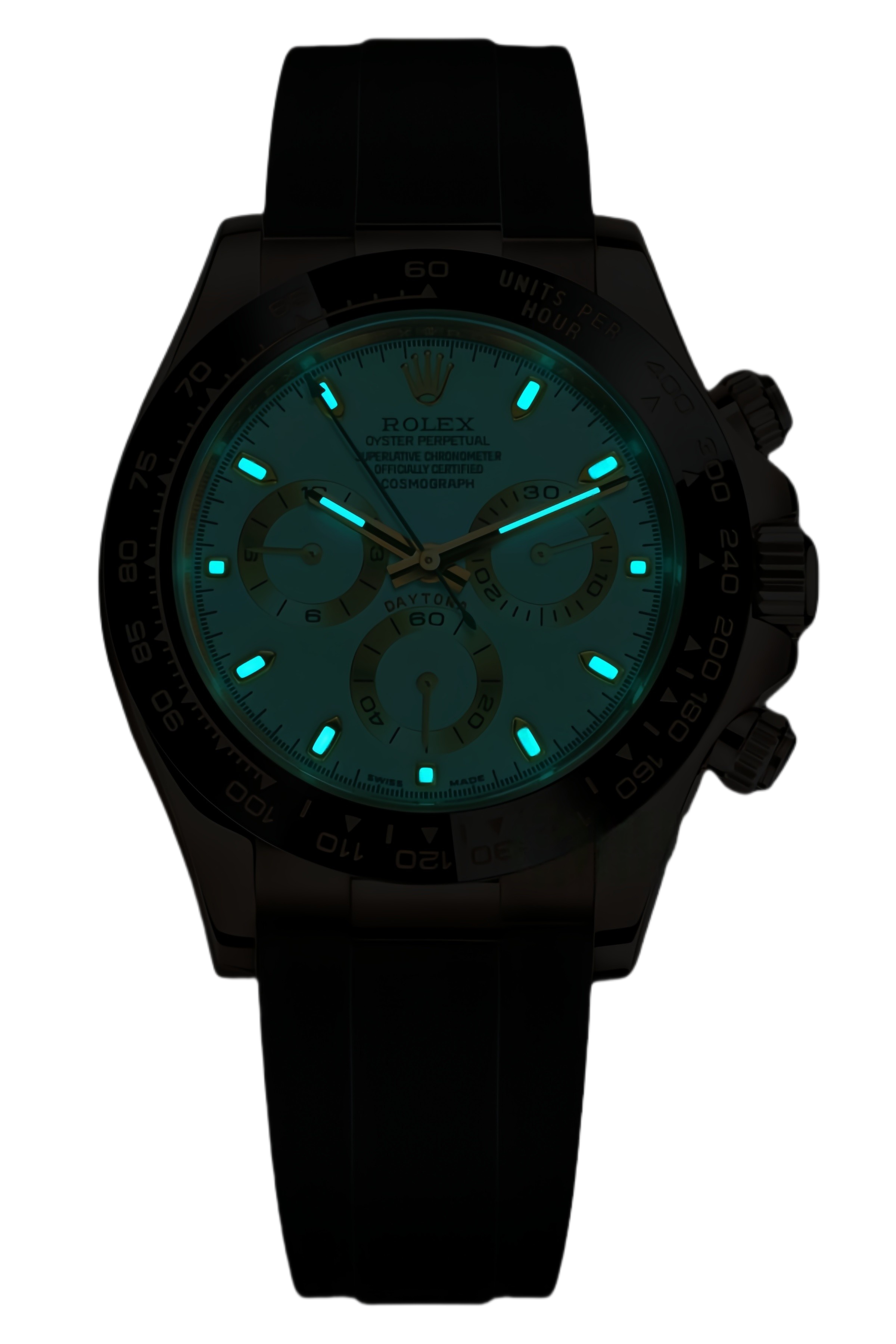 Rolex Daytona Black Dial Everose Gold Super Clone Swiss Replica Watch Ref M116515LN-0019 – Oysterflex Strap - SuperClonesRolex