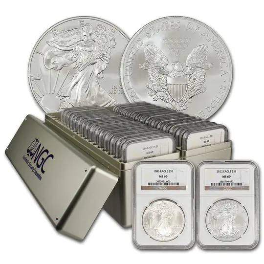 1986-2024 American Silver Eagle 40-pc Set NGC MS69 (2 New NGC Boxes)