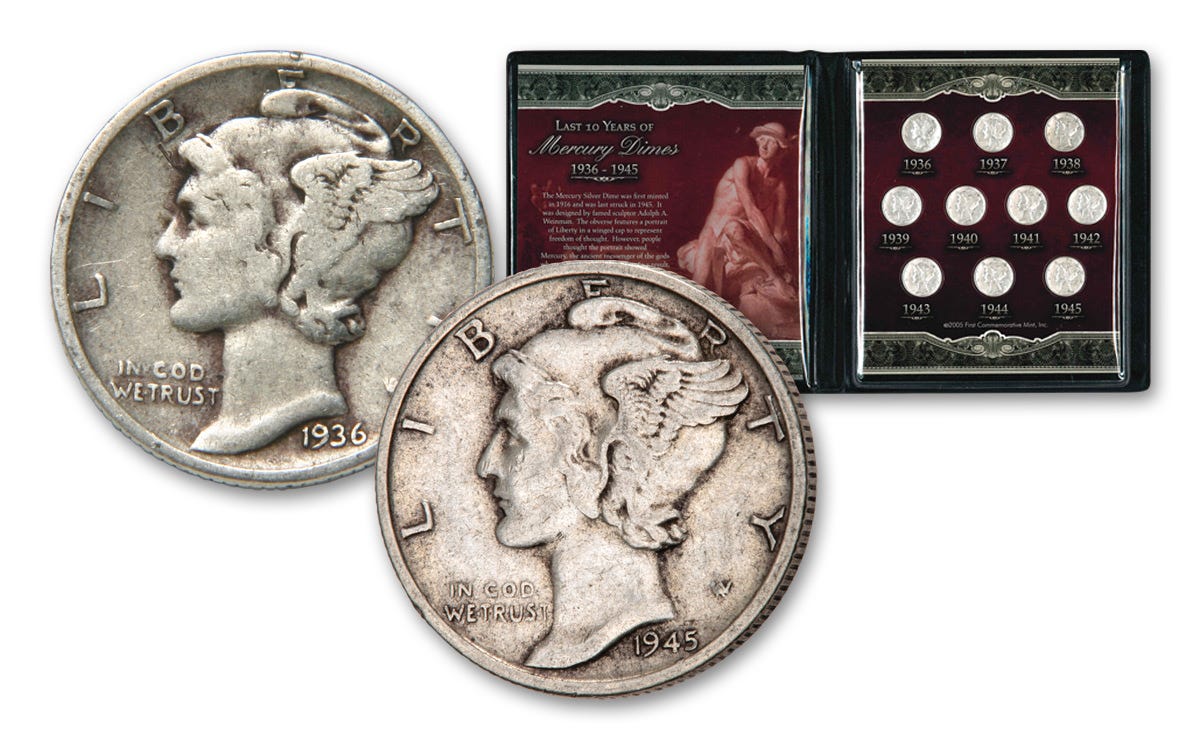 🔥Limited Offer🤩1916-1945 10 Cent Mercury Silver 30pc