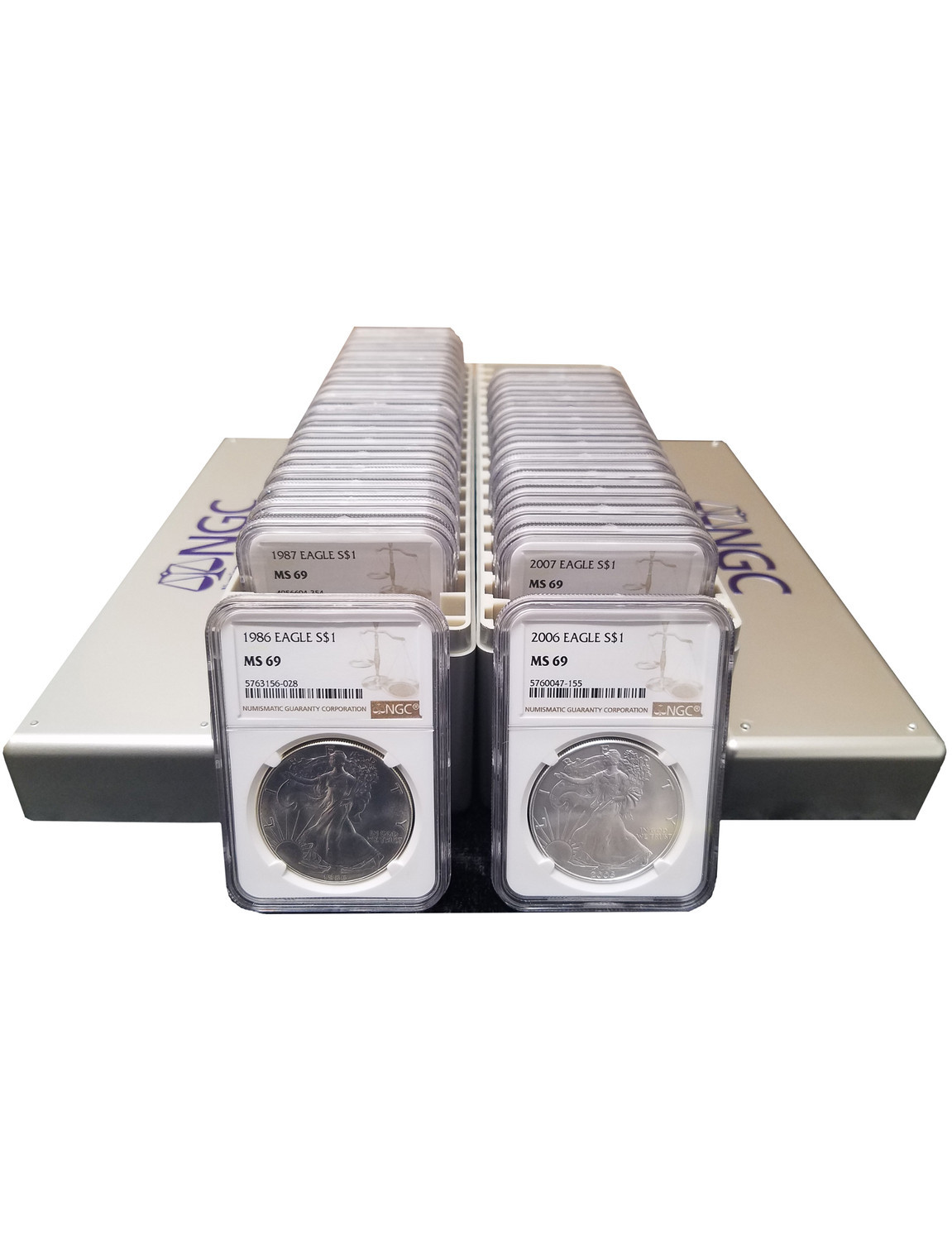 1986-2024 American Silver Eagle 40-pc Set NGC MS69 (2 New NGC Boxes)