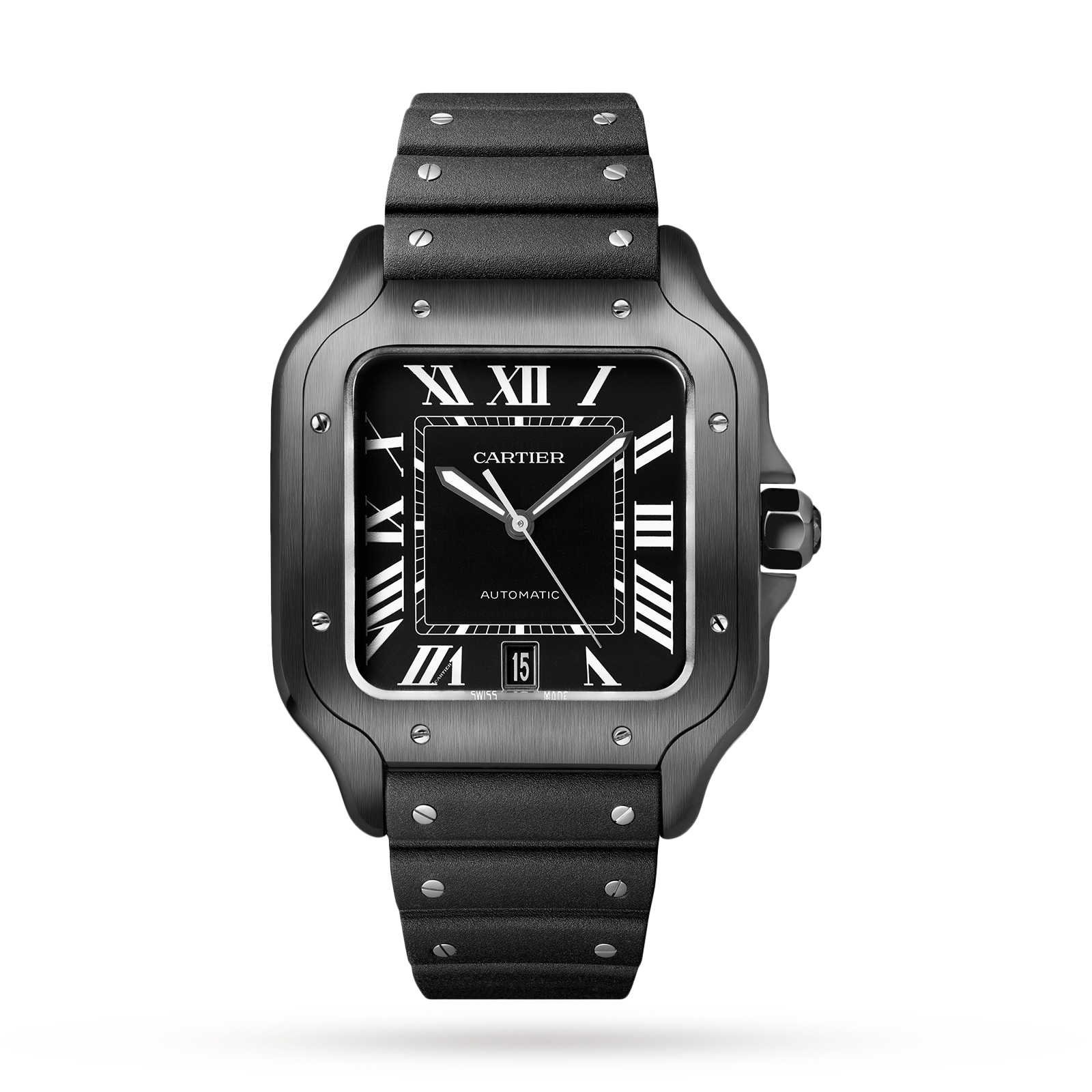 Cartier Santos De Cartier Watch Large Model, Automatic Movement, Steel, Adlc, Interchangeable Rubber And Leather Bracelets-P17311098