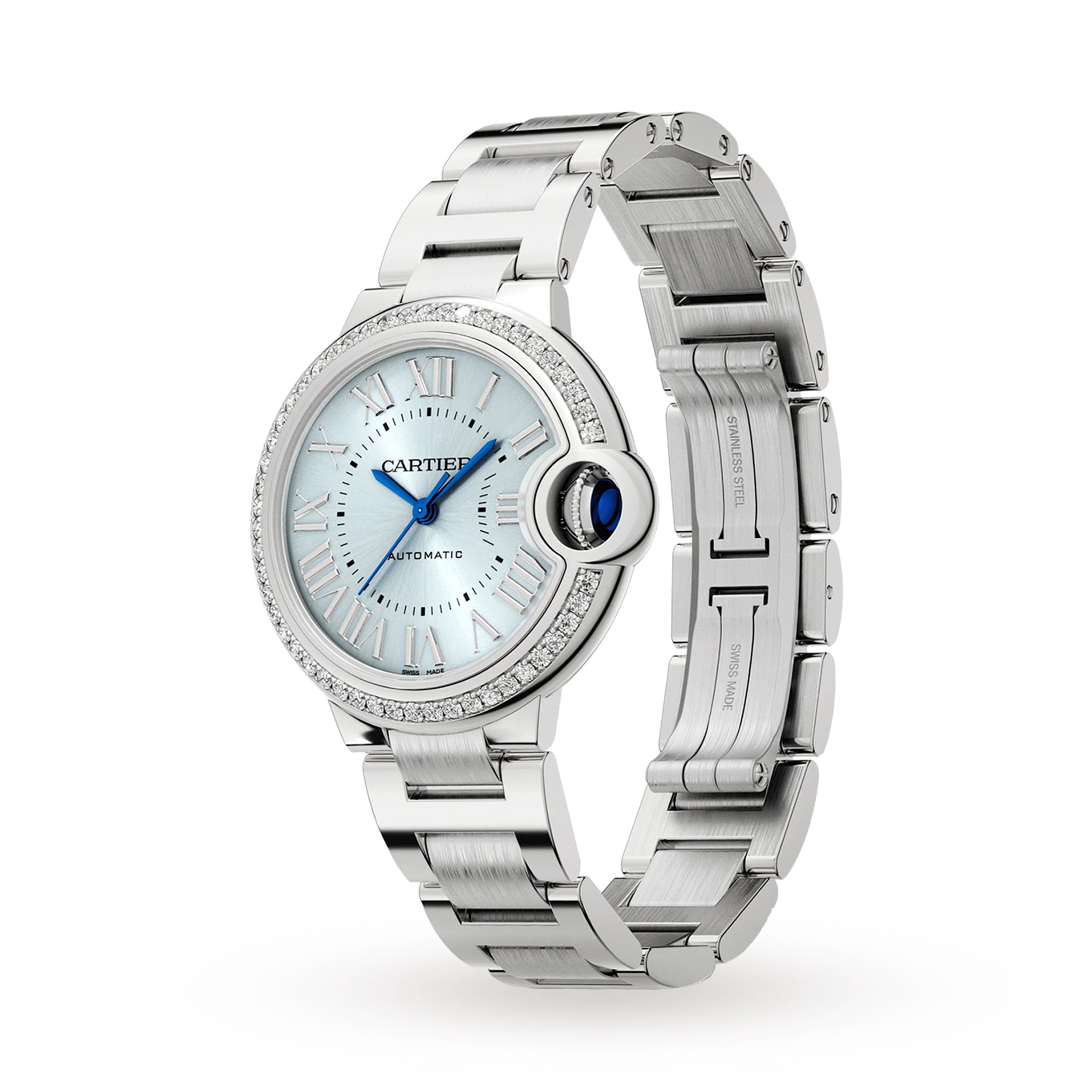Cartier Ballon Bleu de Cartier watch 33 mm, automatic movement, steel, diamonds-P17311191