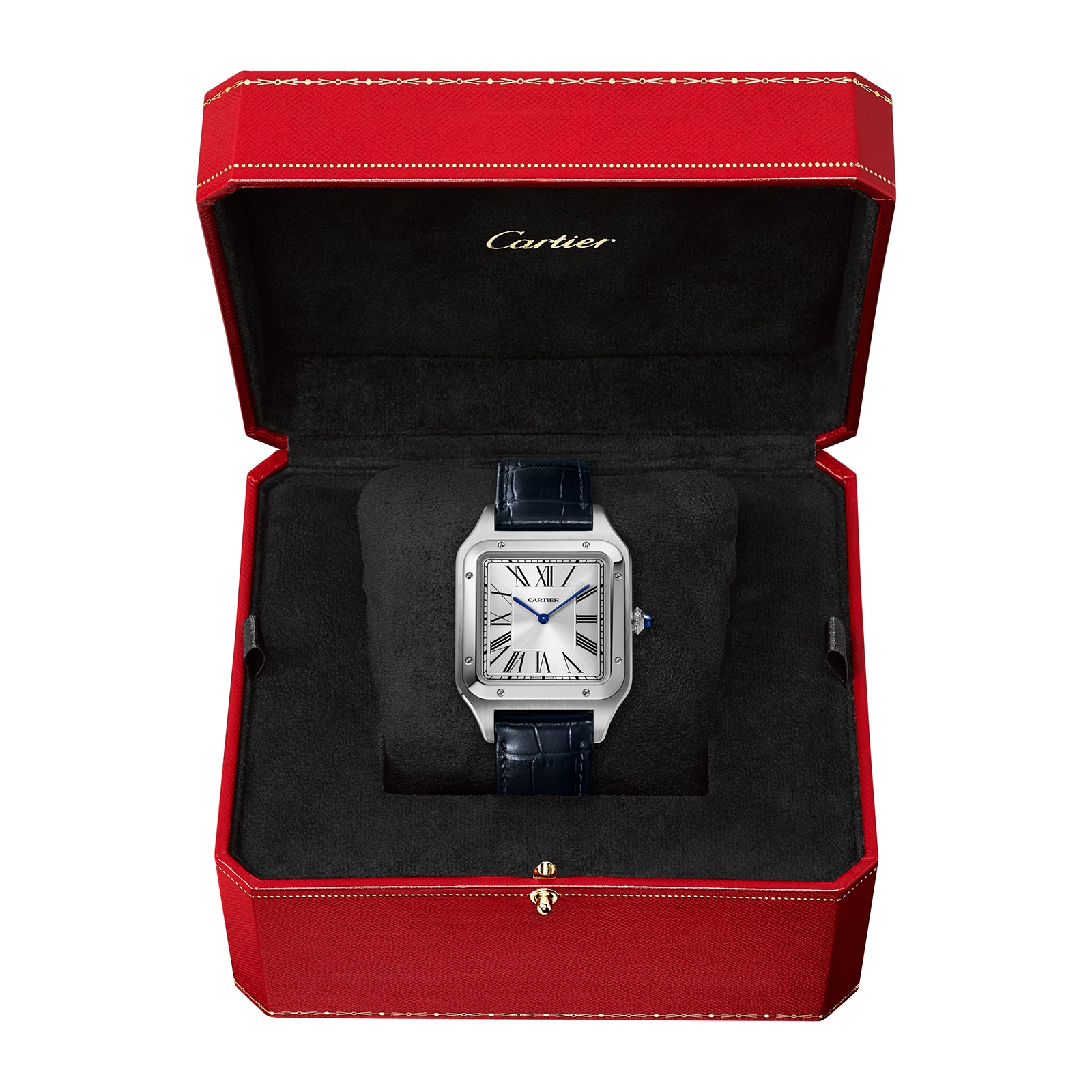 Cartier Santos-dumont Watch Extra-Large Model, Hand-Wound Mechanical Movement, Steel, Leather-P17311101